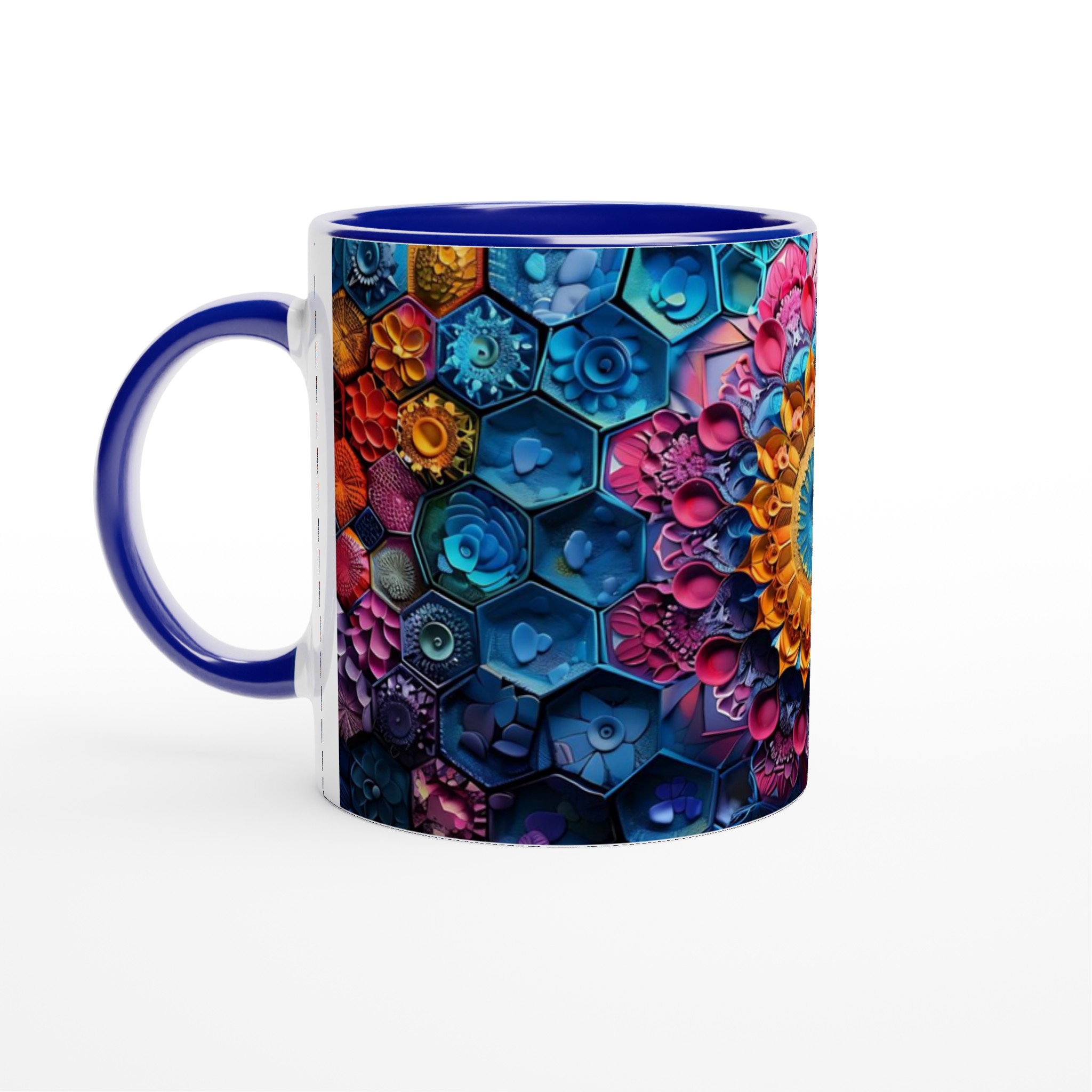 Mönstrad 11oz Keramisk Mugg - Psykedelisk Blomster i Blått och Guld 2 aa657b22-68e3-4b5c-8ba8-e8e774cd6cd1