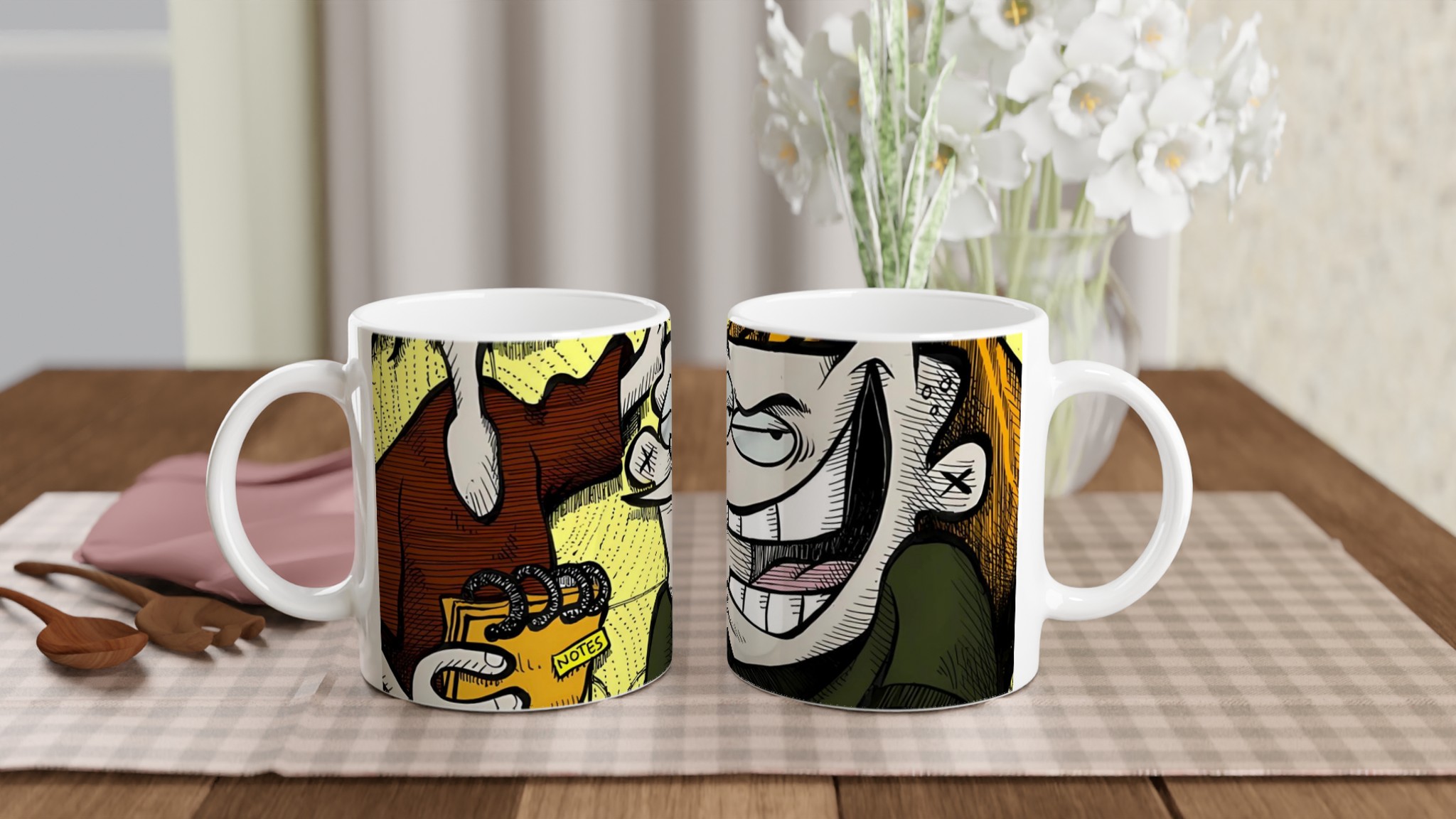 Vit 11oz keramisk mugg med lekfullt tecknat motiv – välj bland flera färgstarka keramiska nyanser 10 aa682a44-cb8b-4a29-b83a-def7959bab0b