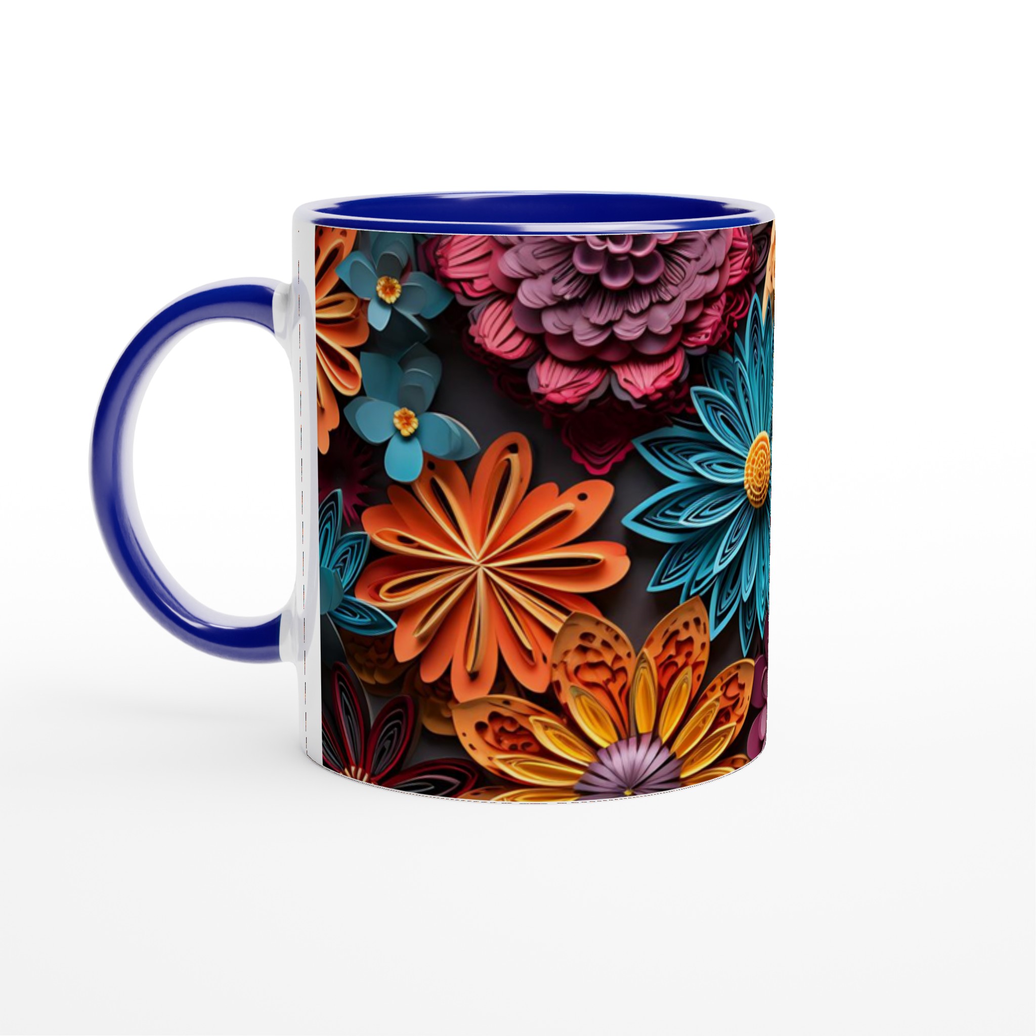 Vit 11oz keramisk mugg med färgsprakande blomsterdesign – välj din favoritfärg 2 aa7e8f40-376f-4561-8860-d48284931486