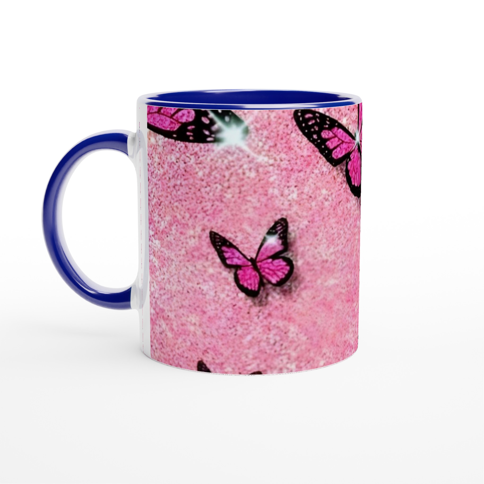 Vit 11oz keramisk mugg med glänsande rosa fjärilsmotiv – välj din favoritfärg 2 ab41c891-b4f2-4e81-b3b6-e4f682777138