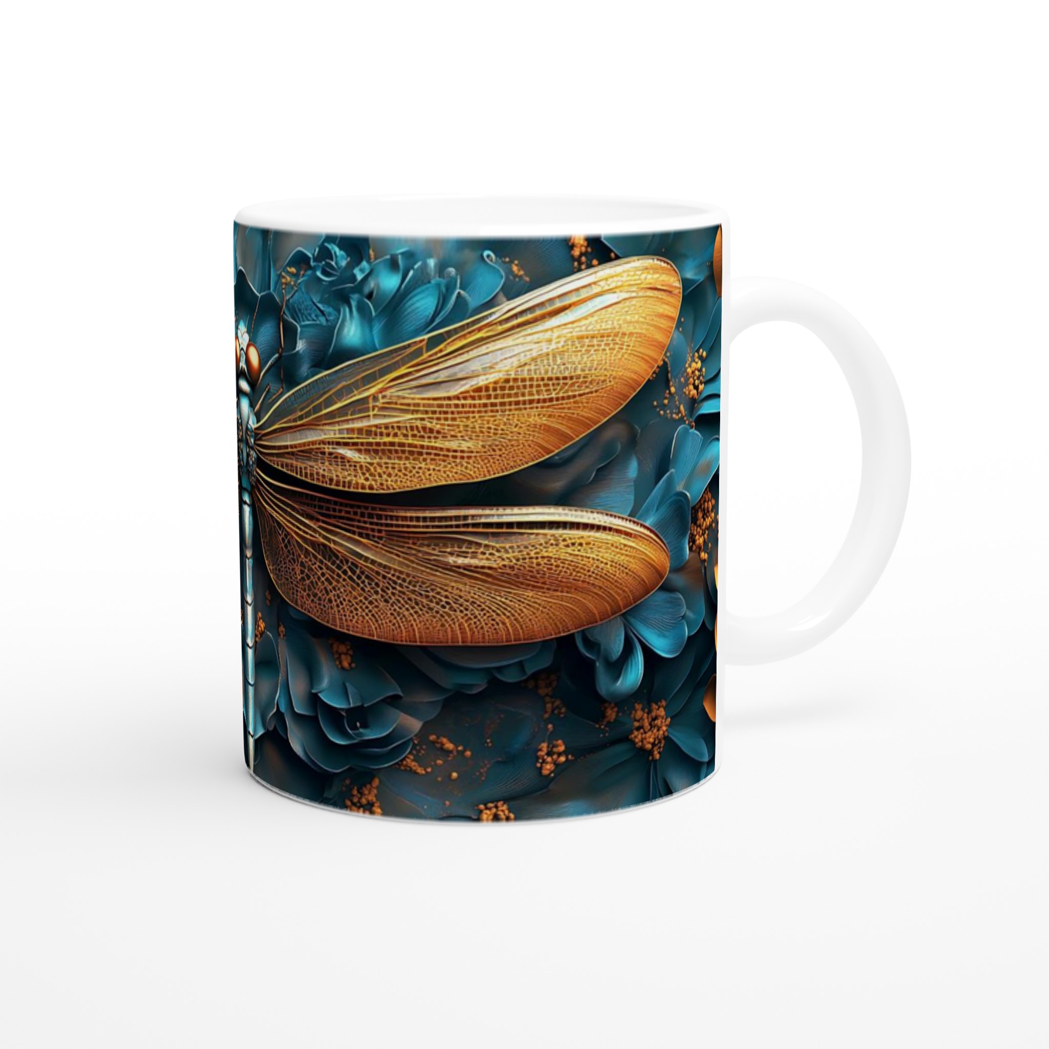 Abstrakt Trollslända Keramisk Mugg - Blått och Guld för Kaffe- och Tebjudningar i Konststil 9 ab5acf4b-fbde-445f-839a-83403154b53e
