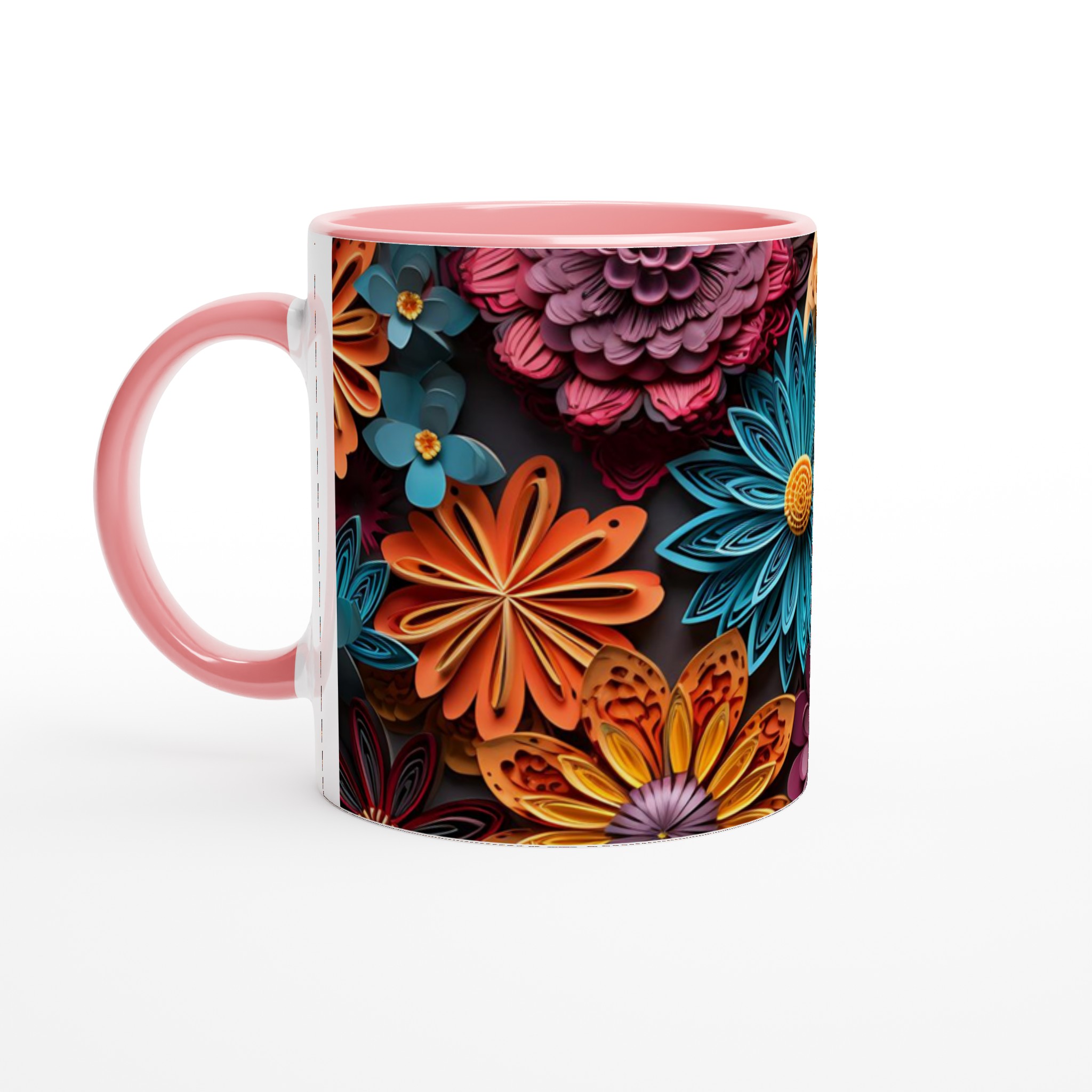 Vit 11oz keramisk mugg med färgsprakande blomsterdesign – välj din favoritfärg 6 ab8f983b-0ab7-43a0-af23-1052f1d66a30