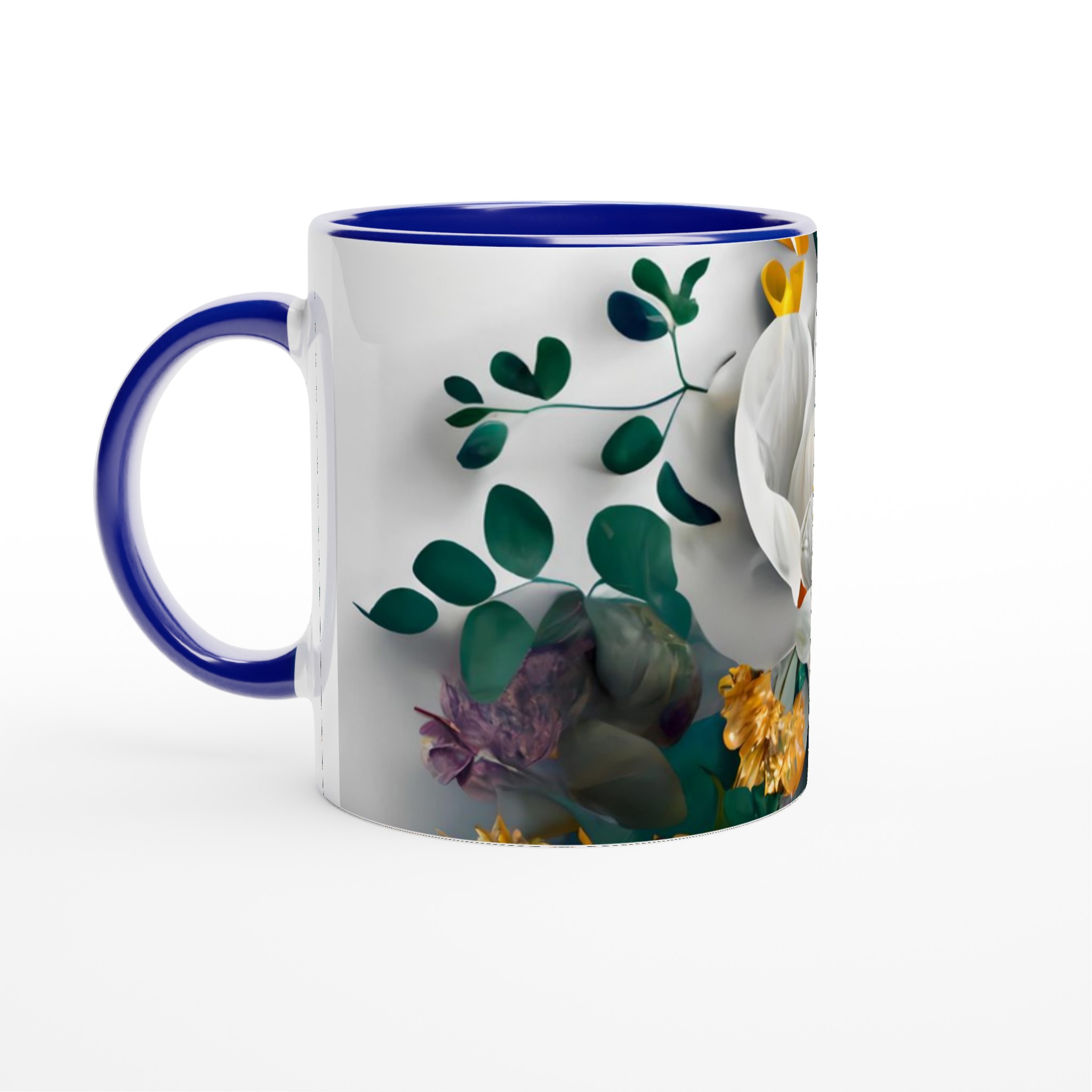 Vit 11oz keramisk mugg med elegant blommönster i sju färgstarka nyanser 2 ab938230-3b7c-4893-971c-d31da8c00fbc