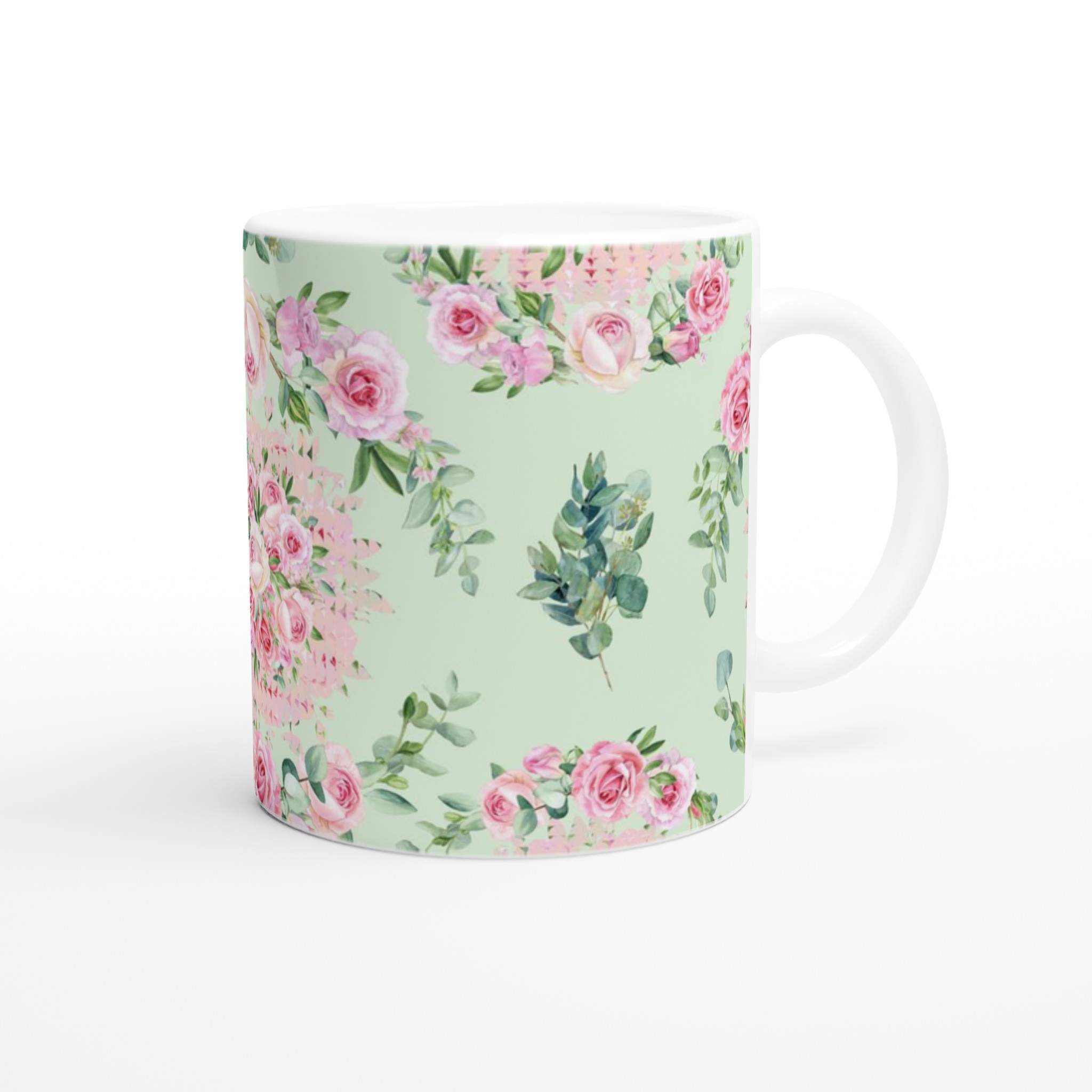Vit 11oz keramisk mugg med romantiskt blomstertryck i mjuka pasteller 10 abdb28a4-940d-42e4-9ab4-88406c58354f