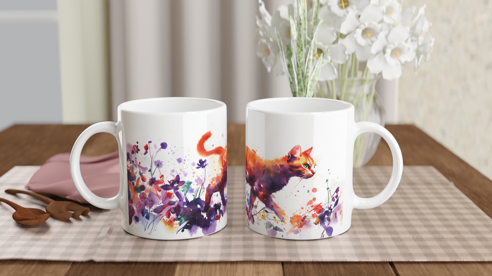 Konstfull Katt & Blommor - Akvarell Mugg | Välj bland 7 Färgstarka Keramikmuggar 10 abf02f7d-57b6-4a58-94b1-4b588cb70f78