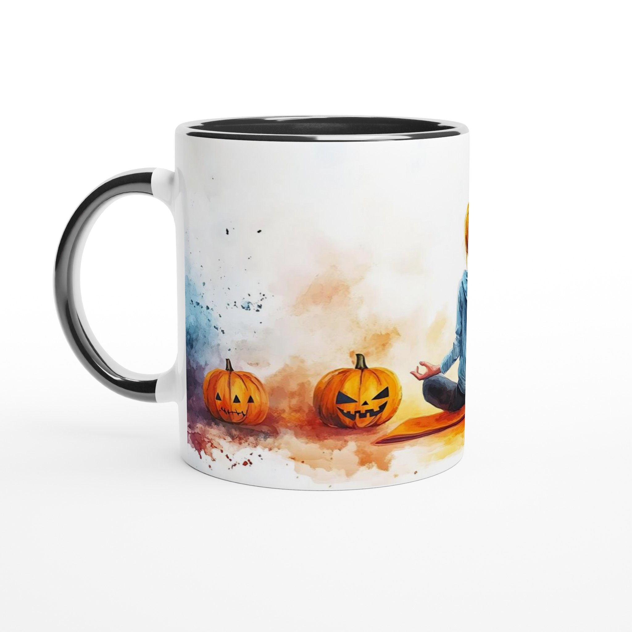 Zen Halloween Mugg - Skrämmande Avslappnad Yogapumpa i Akvarellstil, Välj bland Flera Färger 4 abfc3a33-504a-4750-b53e-9e2f00157b04