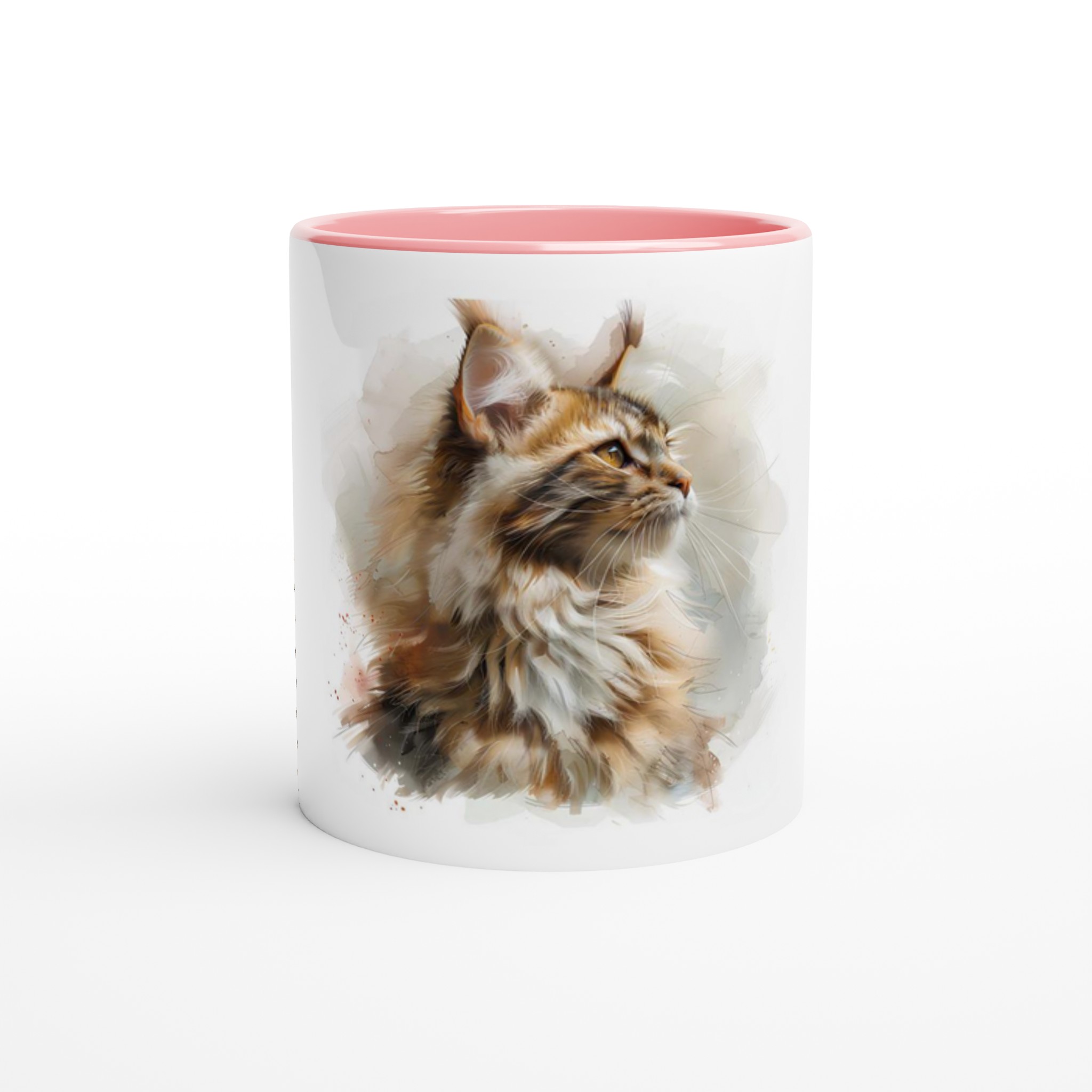 Konstnärlig Maine Coon Katt Keramisk Mugg - 11oz med färgad insida och handtag i sex djärva nyanser 3 ac191179-2ee5-4850-99df-7bfc391f8d2e
