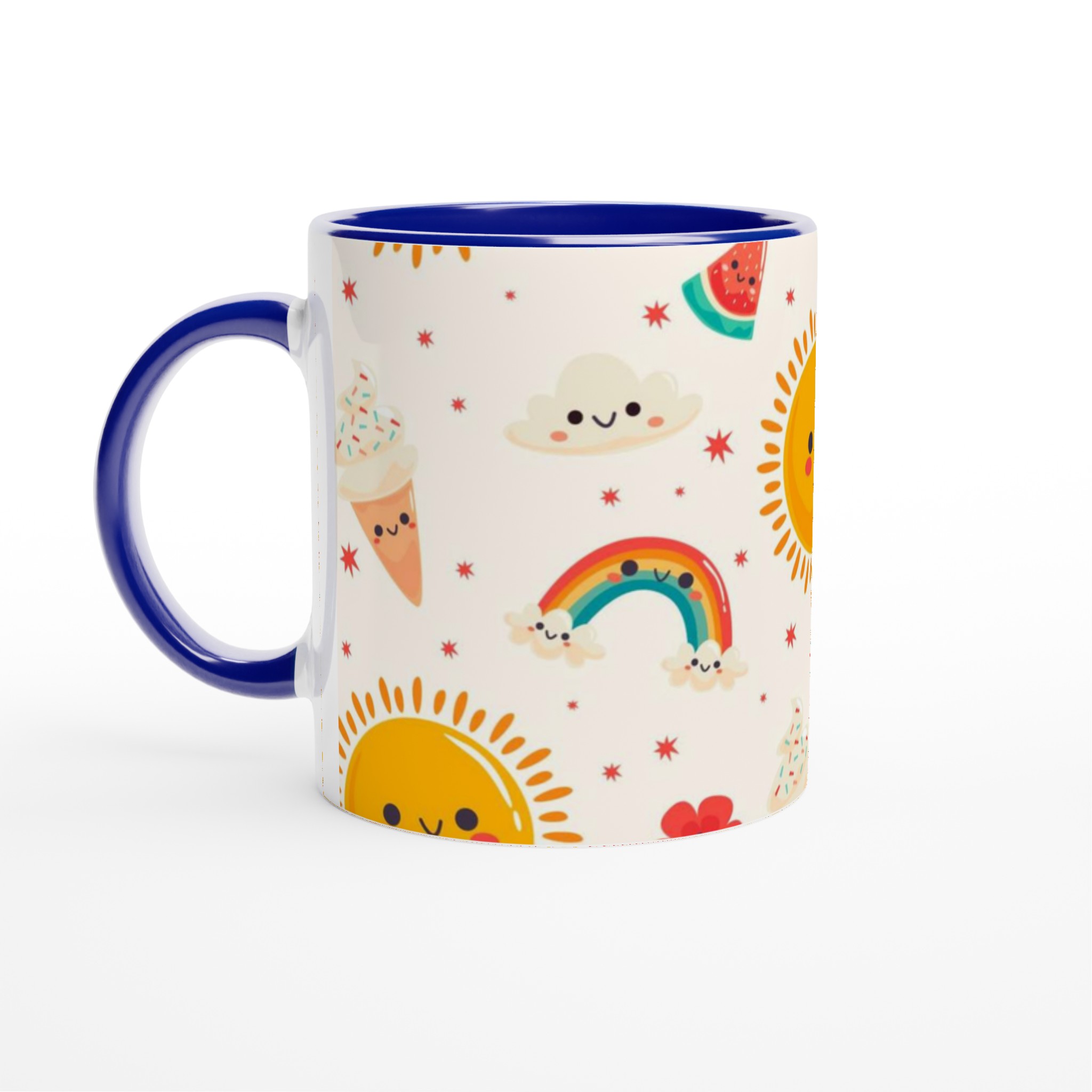 Glad Sommar Mugg – 11oz Keramikmugg med Kawaii Sol, Regnbågar och Glass – Välj bland 7 Livliga Färger! 2 ac29841a-f28b-4b57-9ae1-c8235d466581