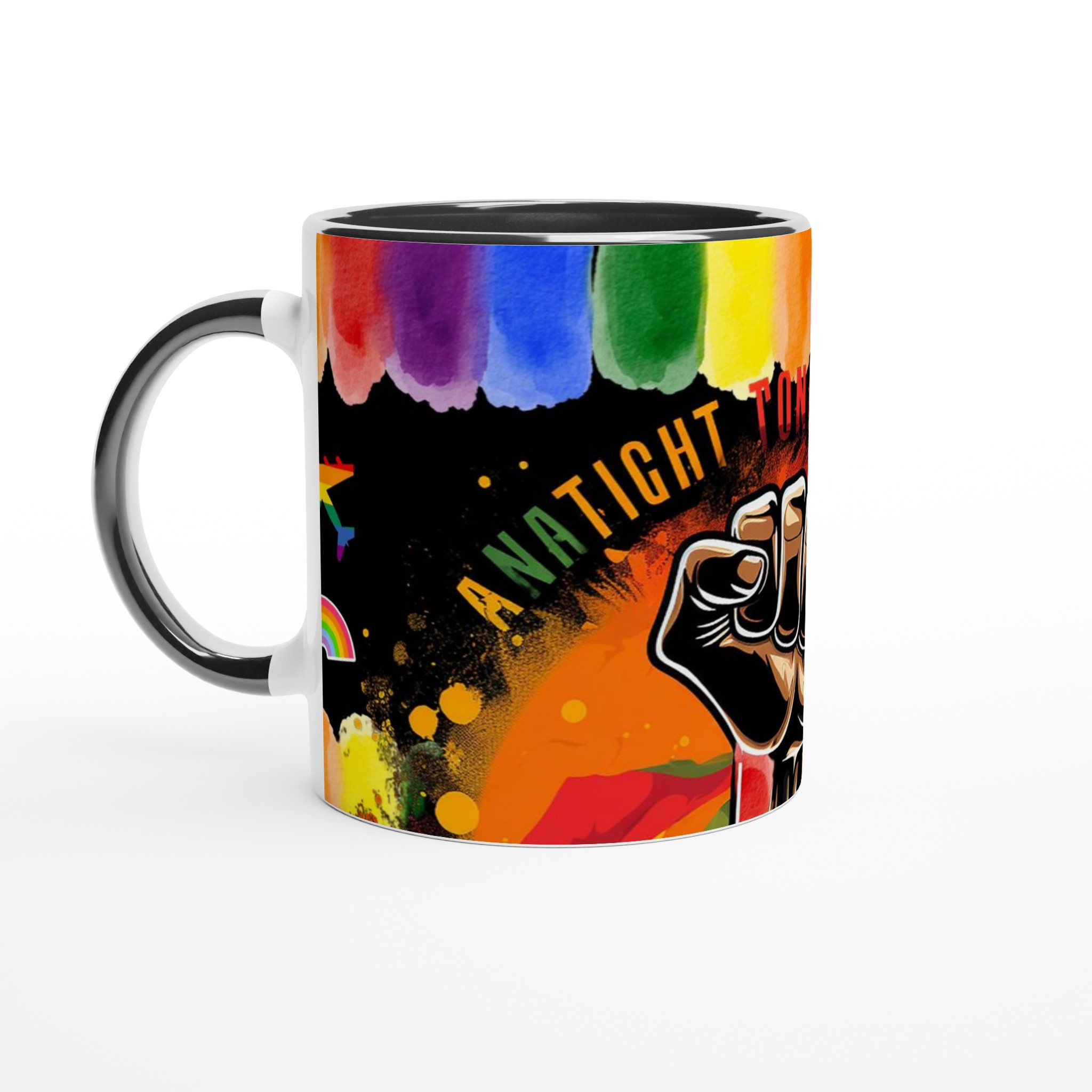 Vit 11oz keramisk mugg med färgstarkt kraftfullt motiv och regnbågsinspiration 4 ac3a05ff-6058-4eb1-8cb8-ed6a22858e1e