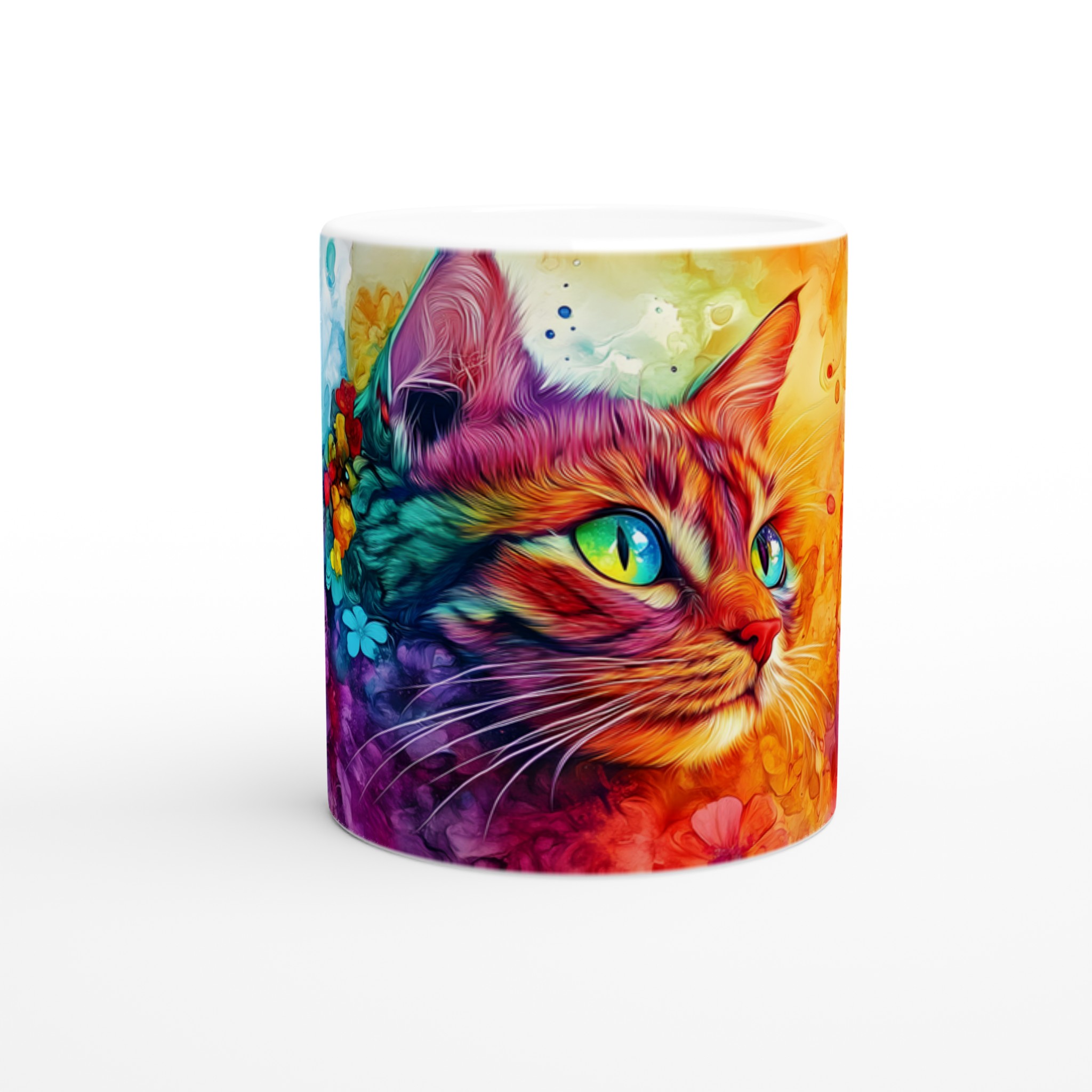 Mångfärgad Katten Mugg – 11 oz Keramikmugg med Psykedelisk Kattkonst, Välj Bland 7 Levande Färger 8 ac5b28e0-e499-49eb-a483-2f80519531e2