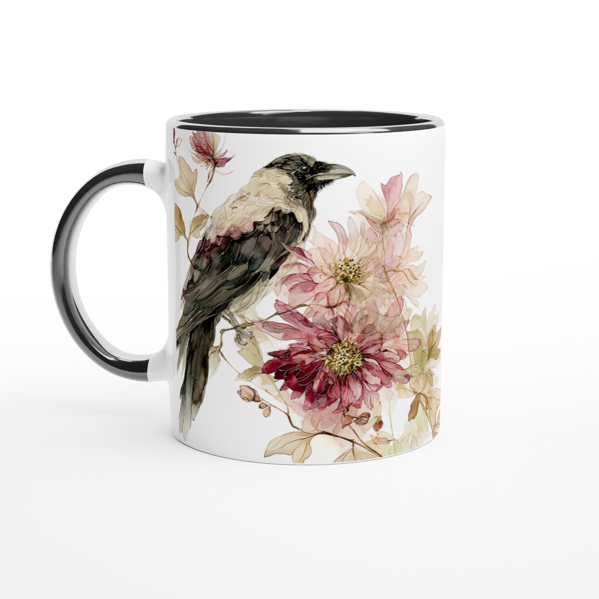 Elegant Vit keramisk mugg med poetisk fågel- och blomdesign i mjuka pasteller 4 ac73f4fe-36b6-4585-83a1-8290f687f0e4