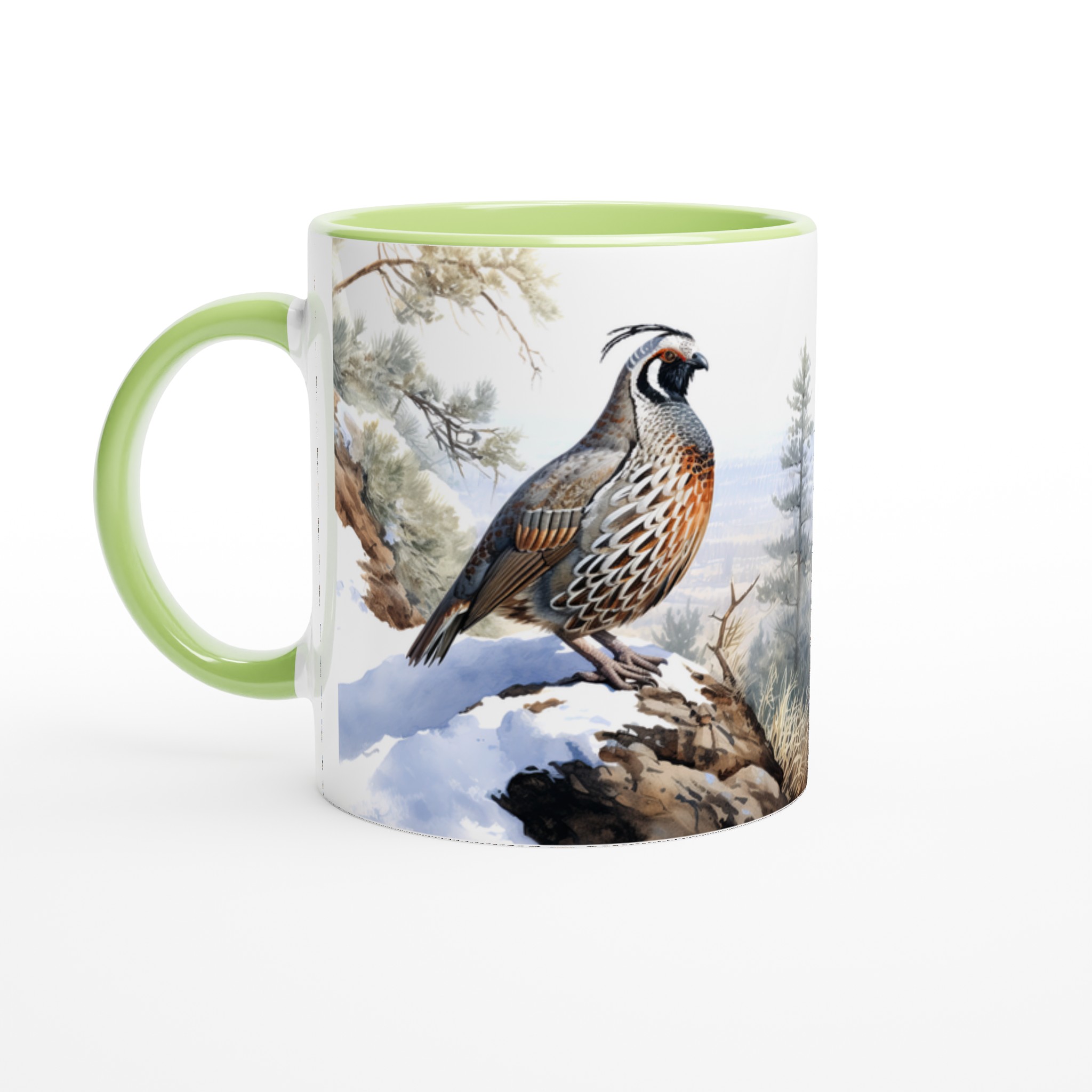 Vit 11oz keramisk mugg med elegant vildfågelmotiv i naturskön palett – välj din favoritfärg 7 aca68b60-f28c-4780-8da2-c97a32e3aa1e