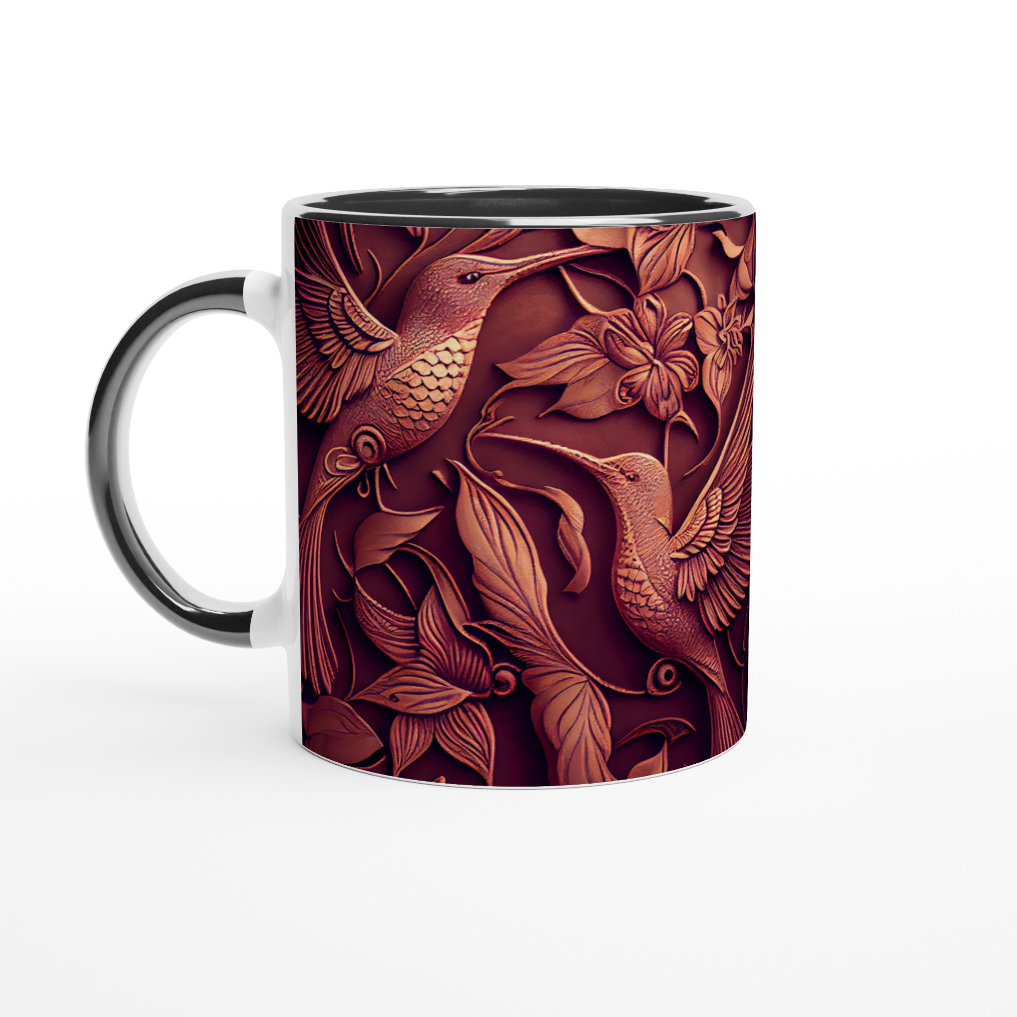 Vit 11oz keramisk mugg med exklusivt kolibri- och blomstermotiv i förtrollande jordtoner 4 ad09b5ef-9d8d-4b28-80bd-24e6ded115a8