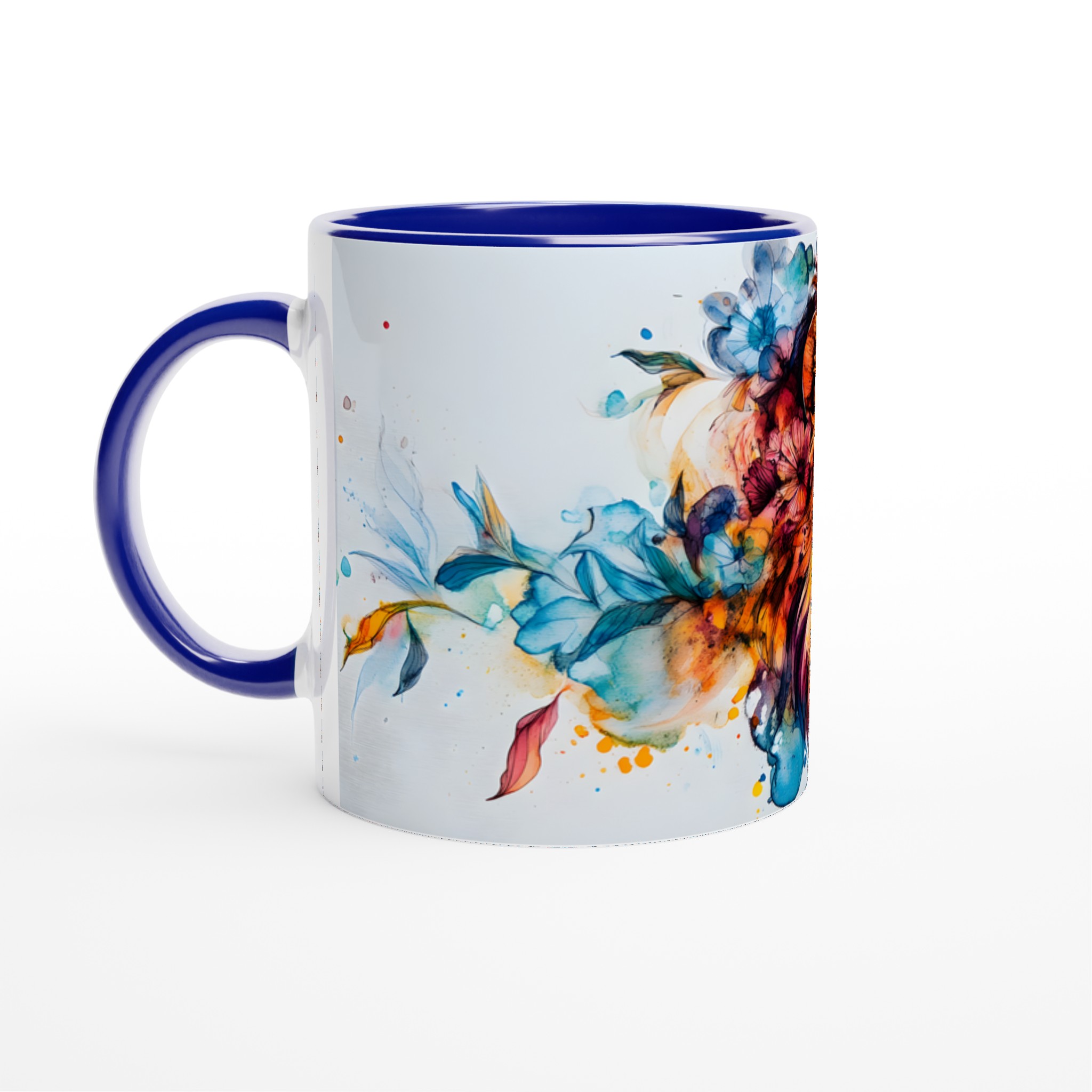 Lejon med Blommor Keramikmugg - Akvarellinspirerad Konst för Kaffeälskare, 11oz i ditt val av 7 färger 2 ad45e41d-7c31-498c-ac8d-fa732b6ec73c