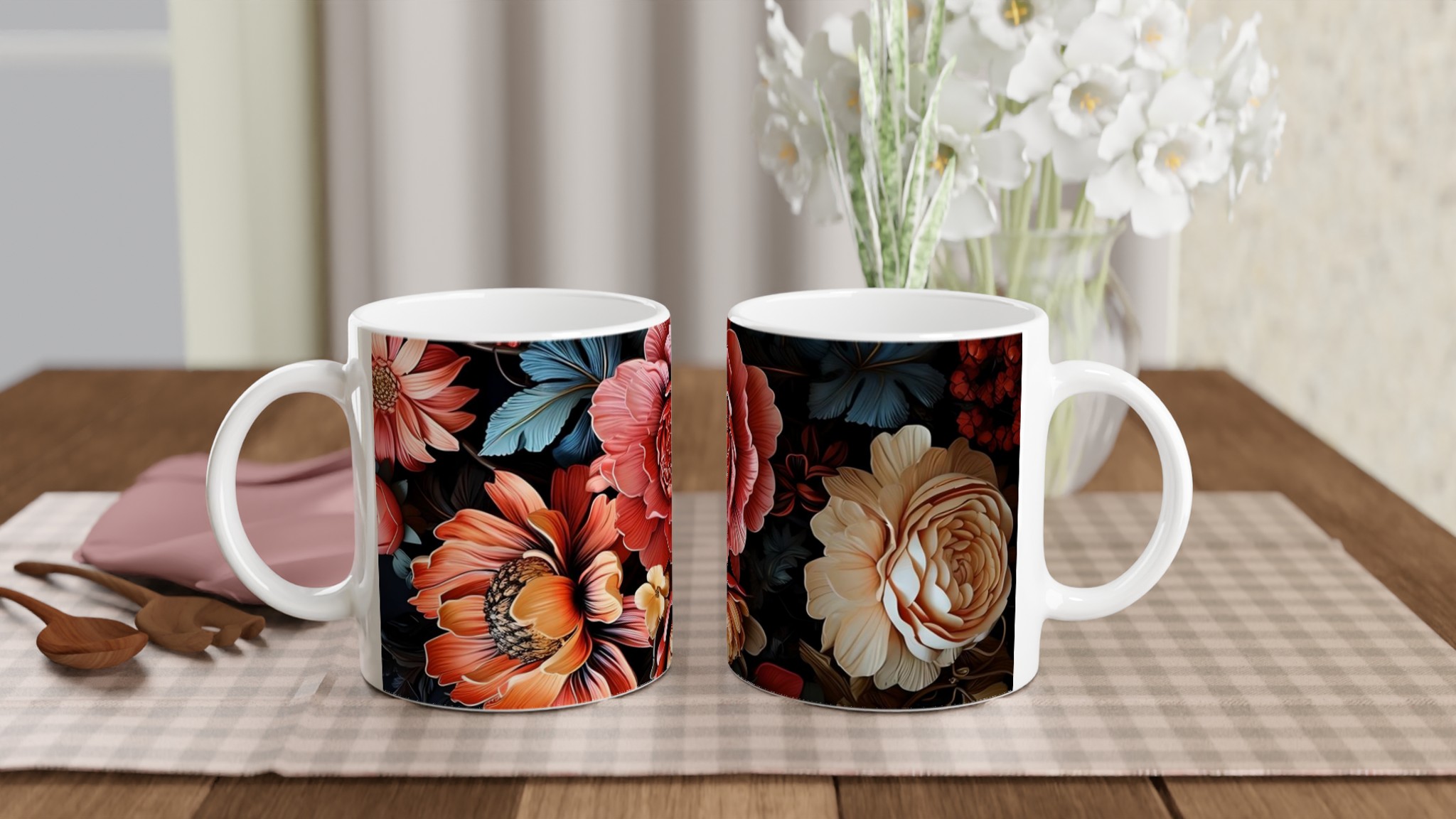 Eleganta 11oz keramikmuggar med blomsterprakt - välj bland sju stilfulla färger 10 ad89a71c-11c5-4709-8400-a1490c2eb3e9