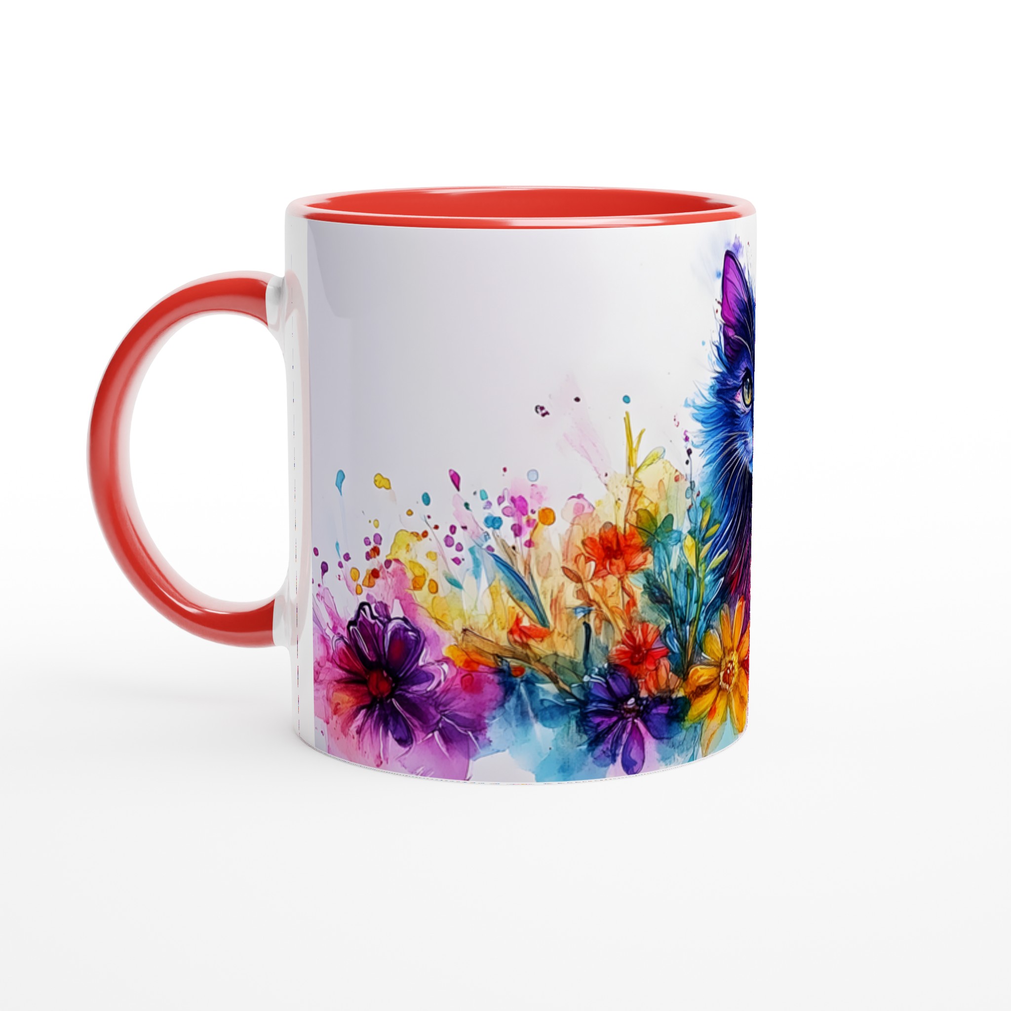 Färgsprakande Katt & Blommor Keramikmugg – 11oz Konstnärlig Kaffekopp för Katälskare 5 ad8d2b4b-1b28-4360-84db-de2b458c504c
