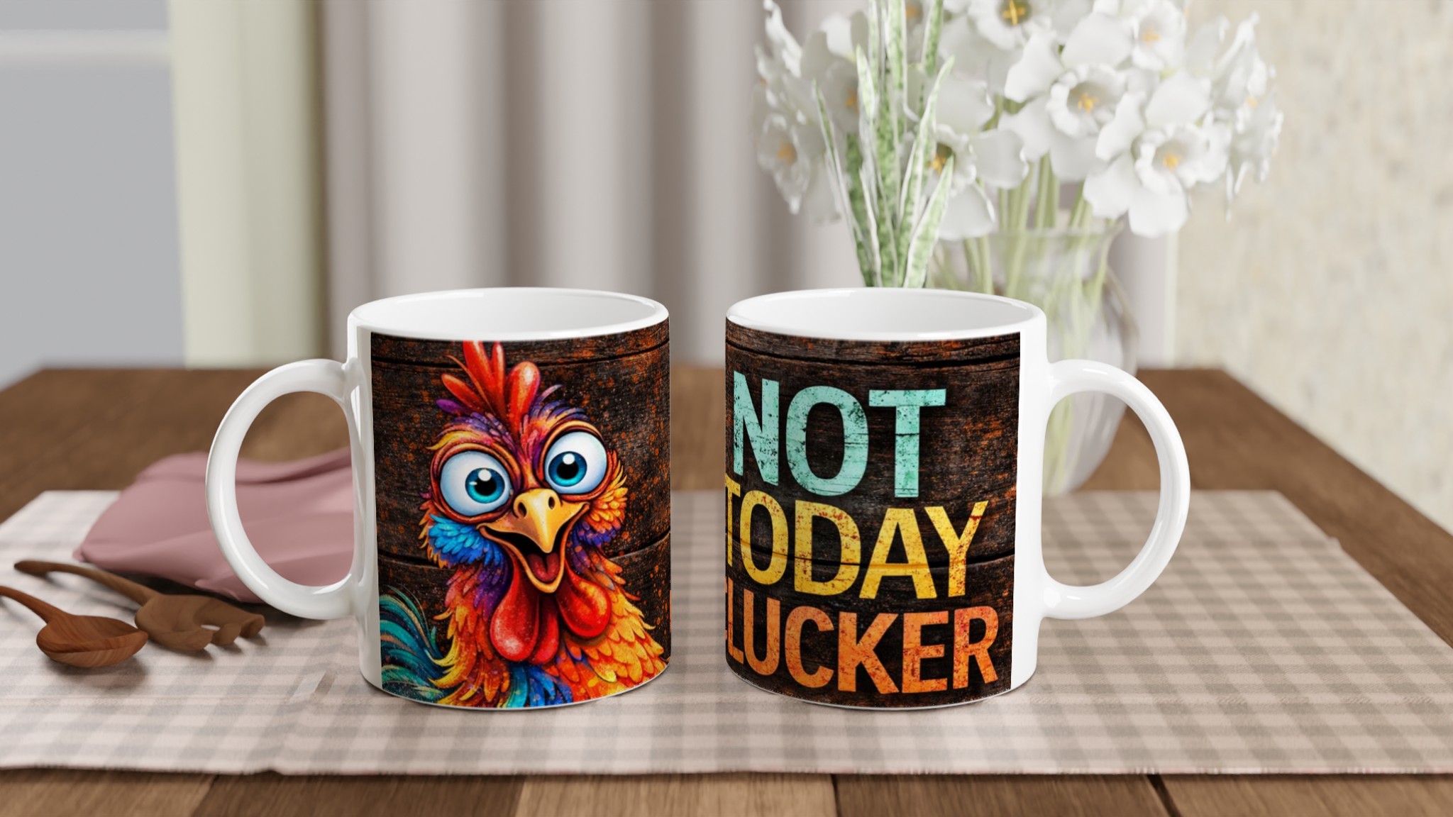 Vit 11oz keramisk mugg med färgstarkt 'Not Today Clucker'-motiv i din favoritfärg 10 adb1b308-3cb5-43f6-88d2-00e309d30ca8