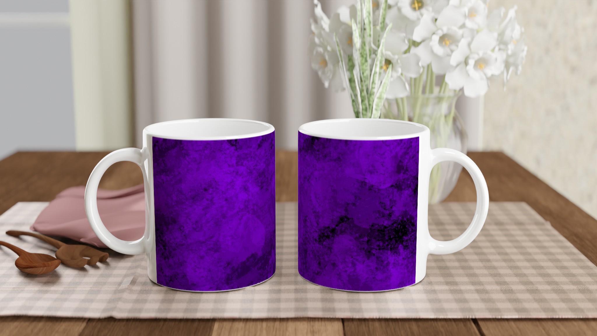 Vit 11oz keramisk mugg med djup lila konstnärlig textur – välj bland sju färgstarka keramiska nyanser 10 ae02979b-577a-4744-9cb7-d741b83b7744