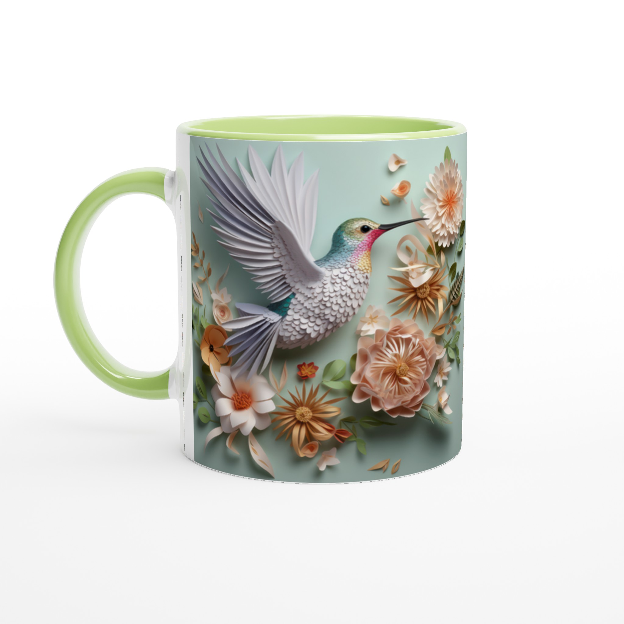 Vit 11oz keramisk mugg med elegant kolibri- och blomstertryck i mjuka pastelltoner 7 ae1bed42-6a25-46c5-8060-31bea9e94e9a
