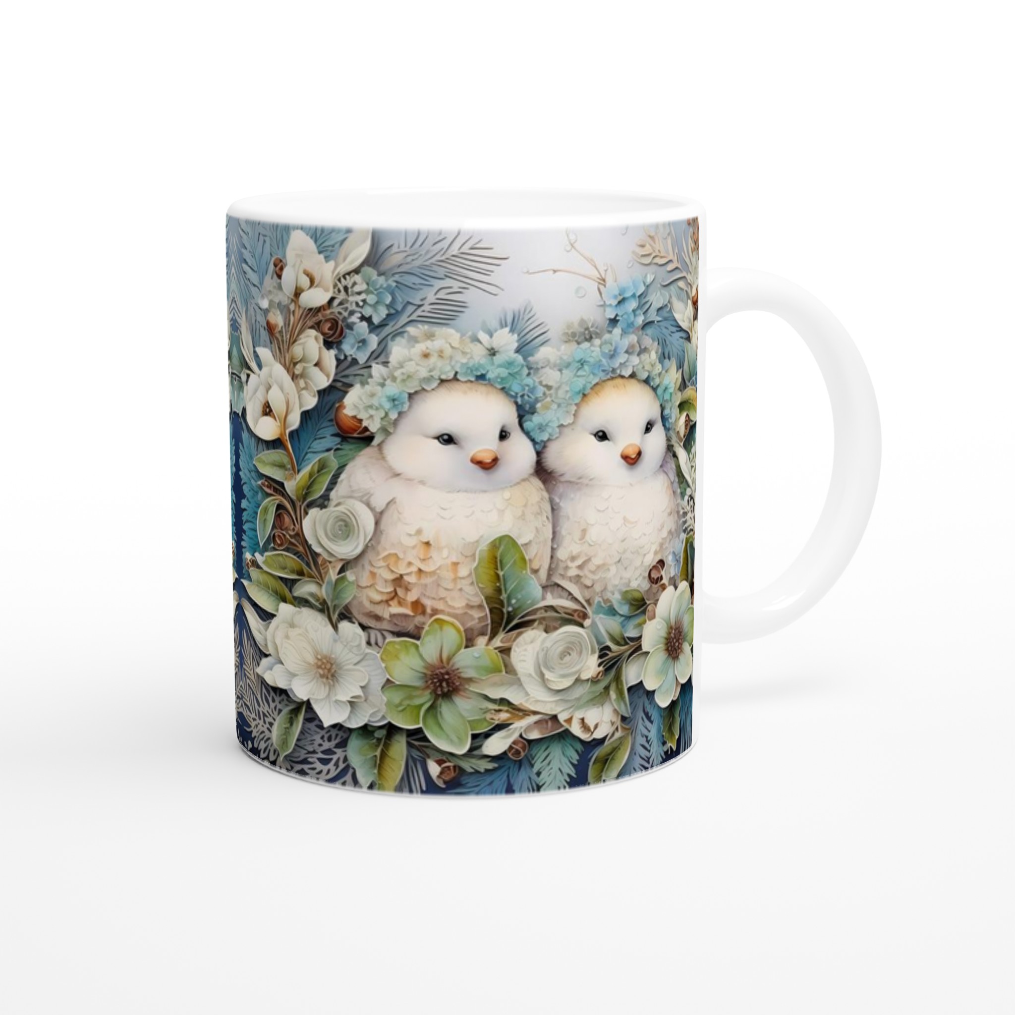 Charming Vinterfåglar Mugg – Söt Design med Blå Blomster & Fåglar, 11oz Keramikmugg i Valfri Färg 9 ae5f5e1e-5496-415e-ad36-5086b356137f