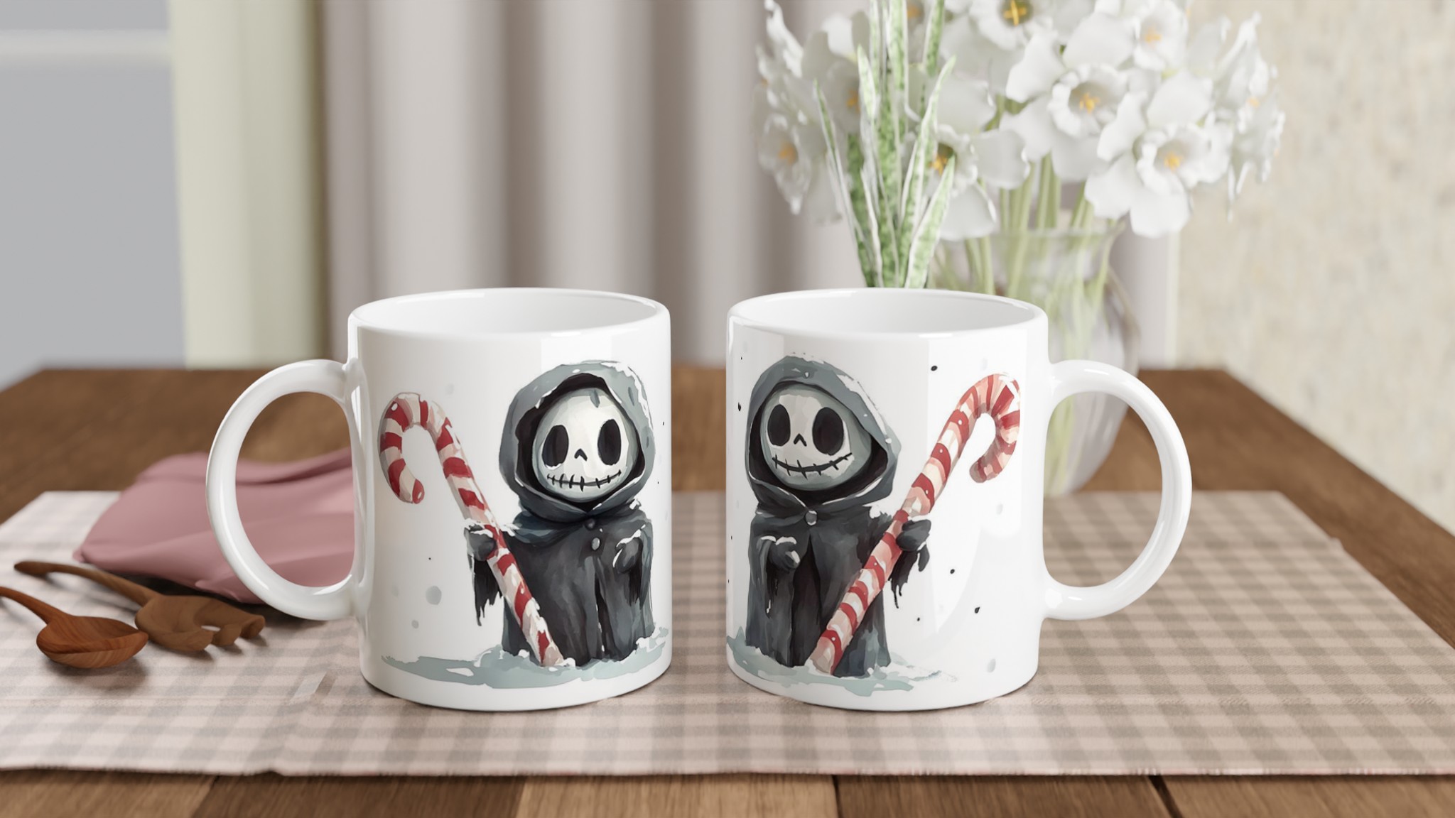Söt Dödskalle med Polkagris Mugg - Vinterglädje & Charm i 11 oz Keramik, Välj Din Färg! 10 ae6f0809-f7bb-4324-b8cc-9a3a7ae20074