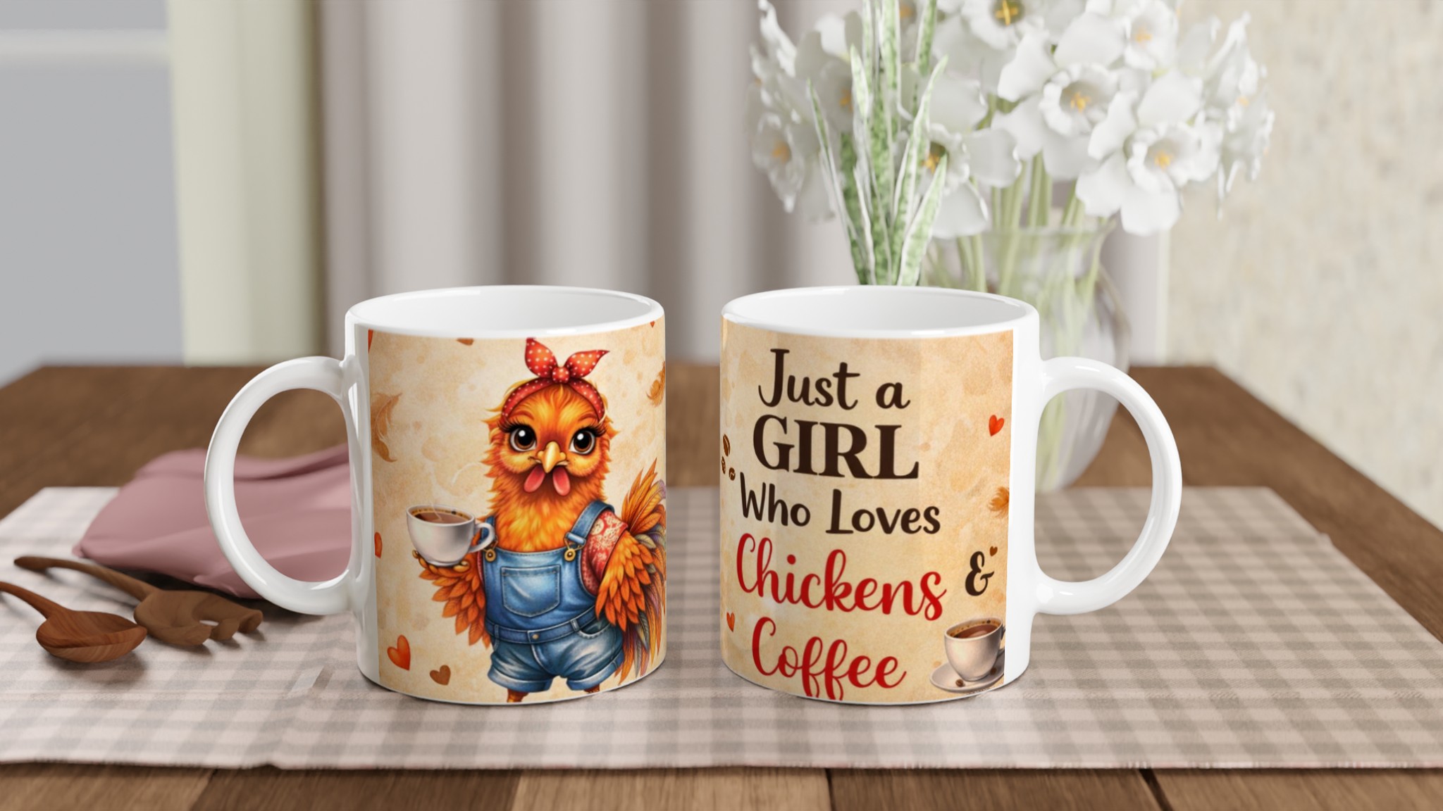 Charmig Vit 11oz Keramisk Mugg för Flickor som Älskar Höns & Kaffe – Välj din Färg! 10 ae74b137-e846-4dd2-a540-e16e0b9d4c8f