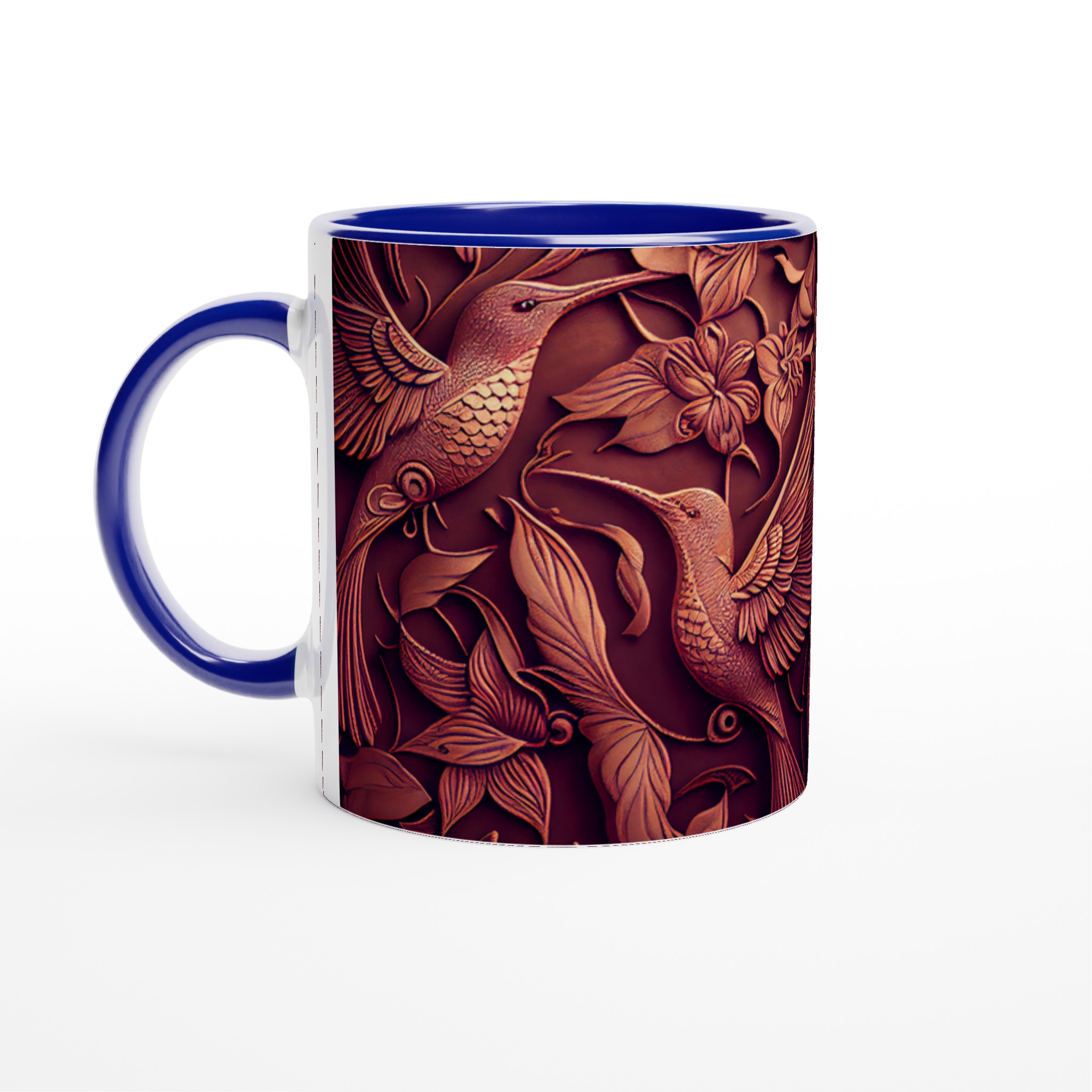 Vit 11oz keramisk mugg med exklusivt kolibri- och blomstermotiv i förtrollande jordtoner 2 ae840842-b1ec-43d0-af45-2ea764968194