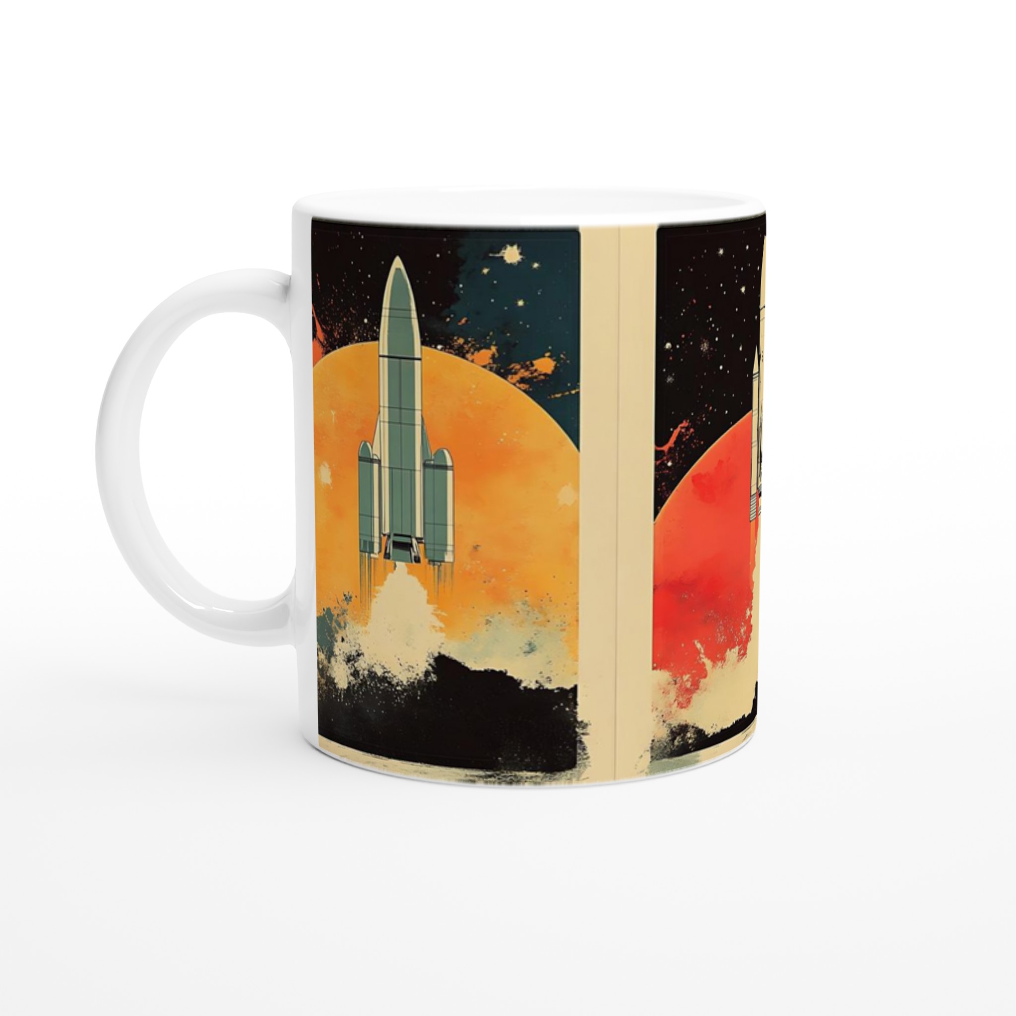 Retro Space Odyssey Mugg – 11oz Keramisk Mugg med Raketmotiv och Starka Kontraster 1 ae91e09f-d4f8-422e-b375-b316f676a1e0