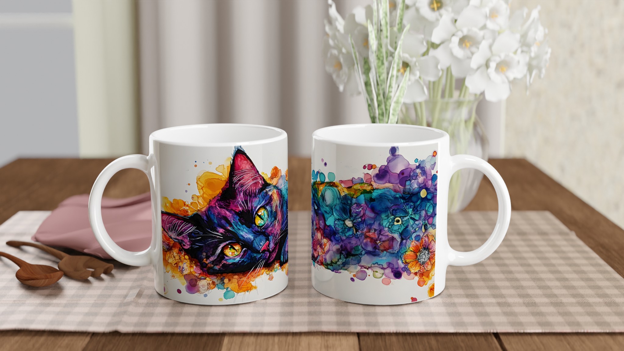 Konstfull Katt Keramikmugg – Färgglad Akvarelldesign i Ditt Val av Färg 10 aea2e6ef-c88a-4f34-b957-2641668f14ac