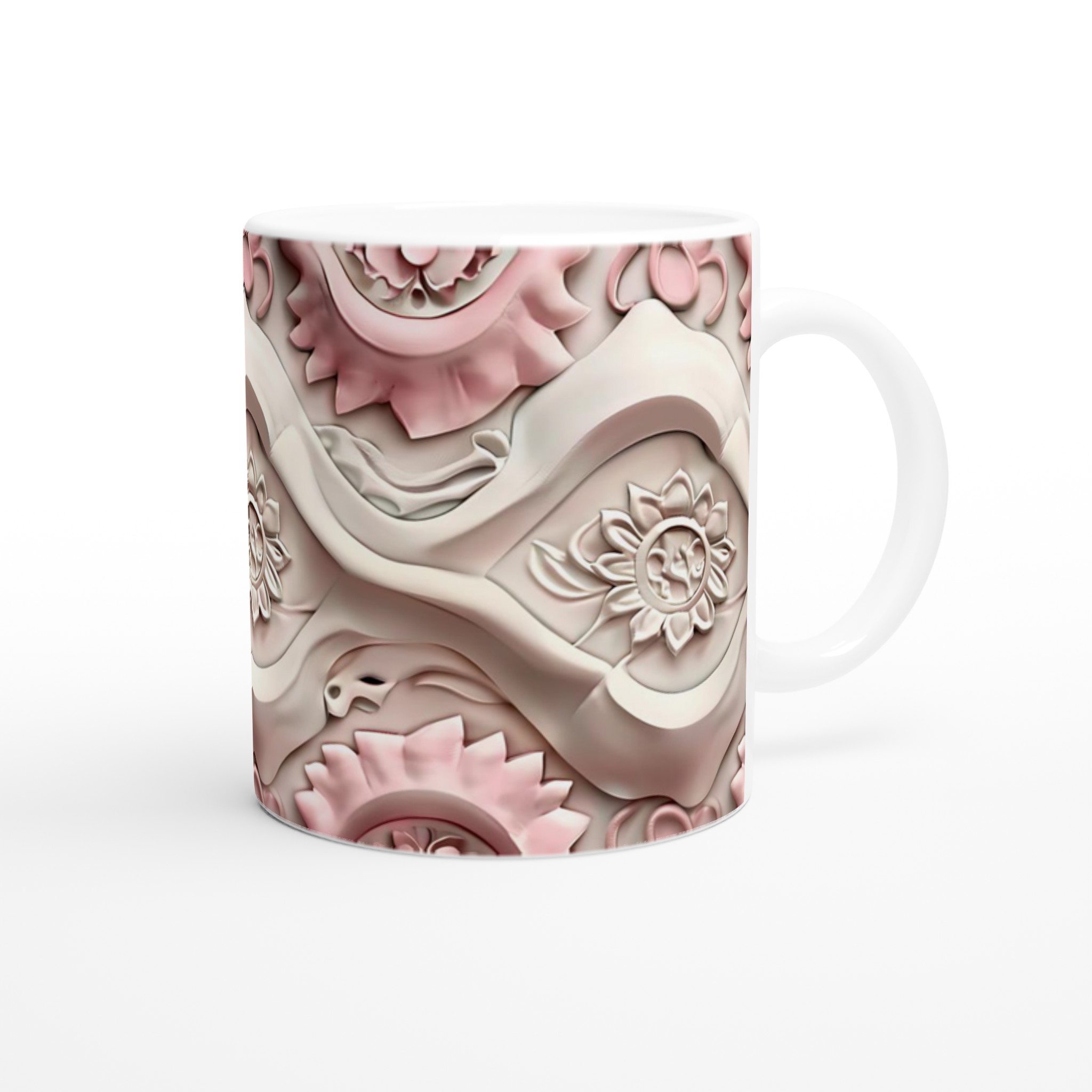 Elegant 11oz Keramisk Mugg – Delikat Reliefdesign i Rosa & Vitt, Välj bland 7 Förtrollande Färger 9 aea3fc43-6265-408e-b8c1-3bf0d470321d