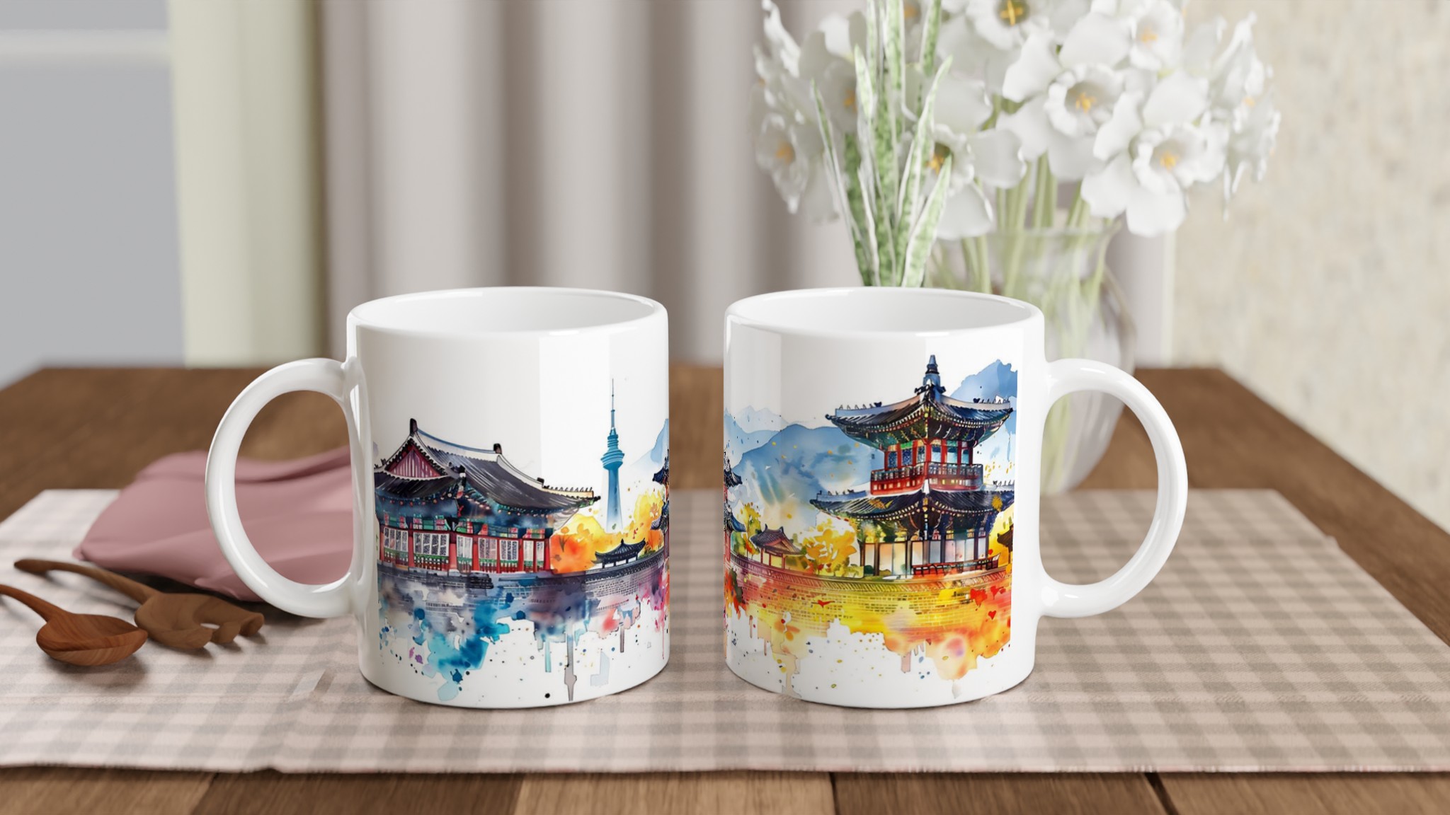 Seoul Akvarell Mugg – Levande Tempel & Stadssilhuett i valfri färg 10 aeea3ec0-e9a1-473e-9f8a-bddd41e091ef