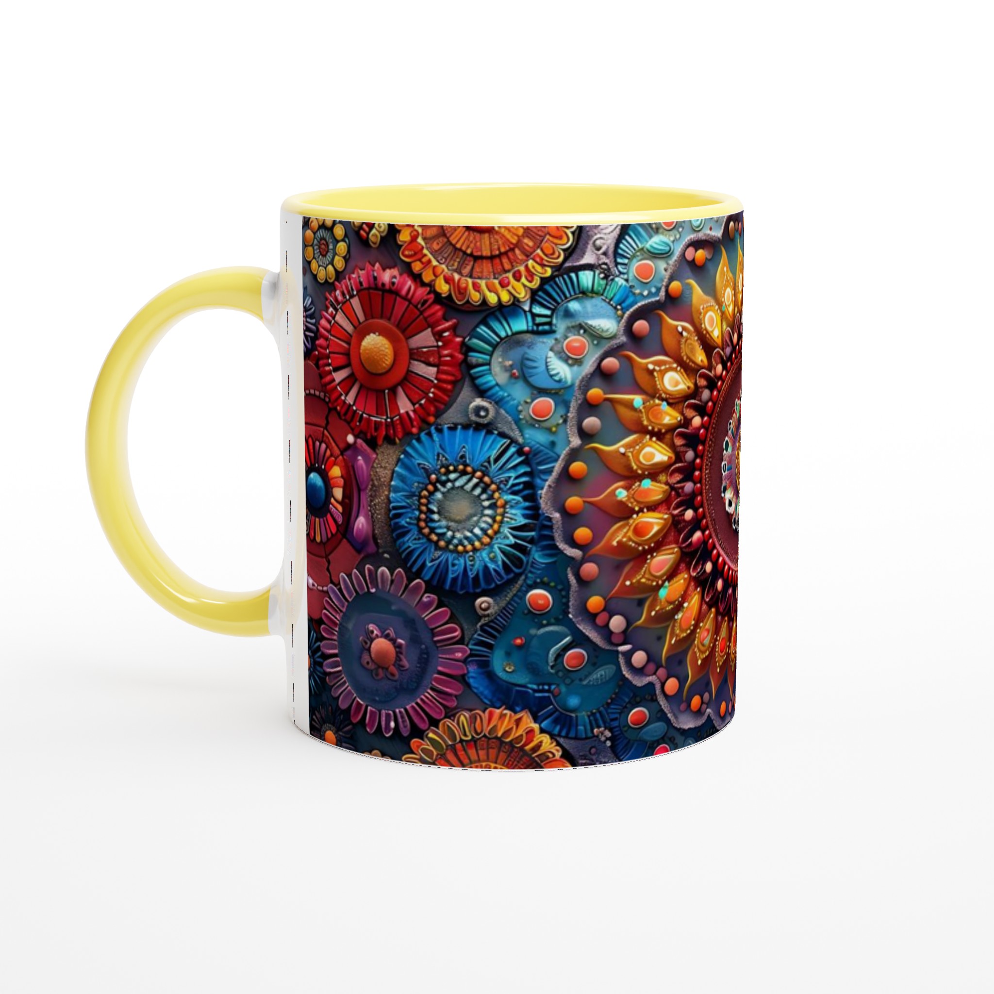 Mångfärgad Mandala Keramikmugg - 11oz Konstnärlig Kaffemugg i Ditt Val av Levande Färger 3 af43c88a-1fc3-4ad5-9991-f6cf29321e1f