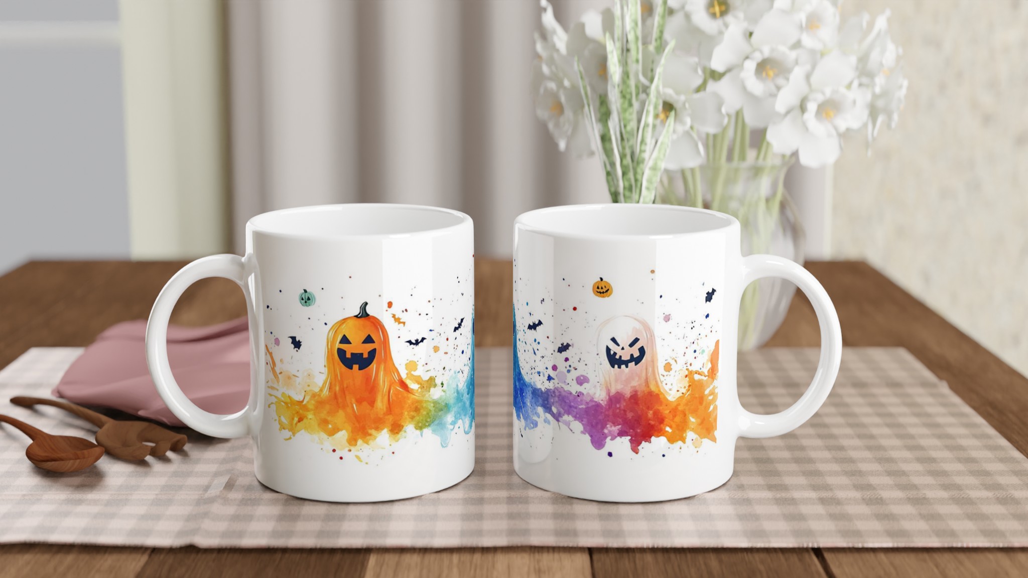 Spöklikt Söt Halloween Mugg - Akvarell Pumpa & Spöken i Flera Färgval 10 af4458ce-5ccb-4617-8f47-22fa9cd58292