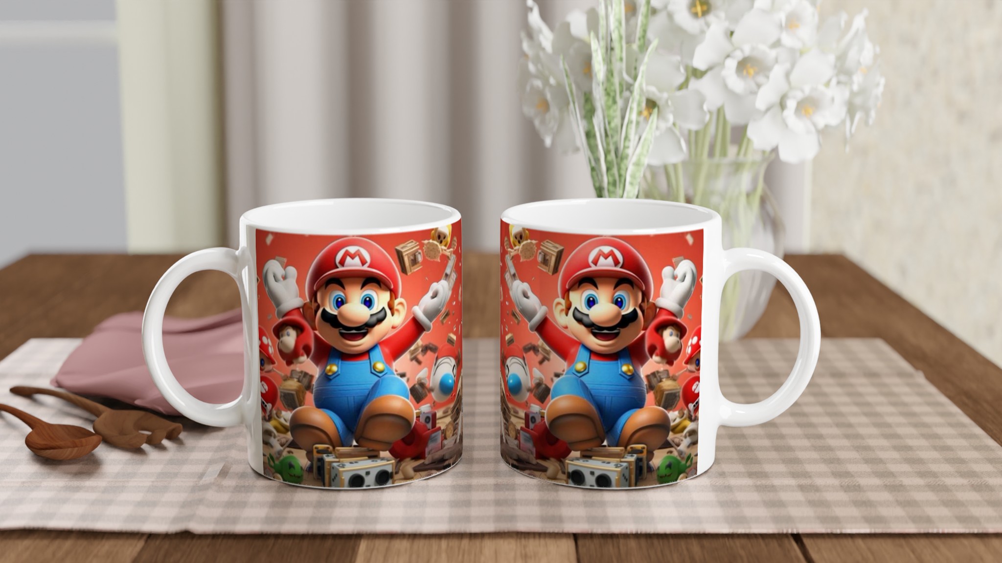 Vit 11oz keramisk mugg med färgstarkt Mario-tema i flera keramiska färger 10 af6ff96a-d377-4e37-a3cd-df56bc066f3a