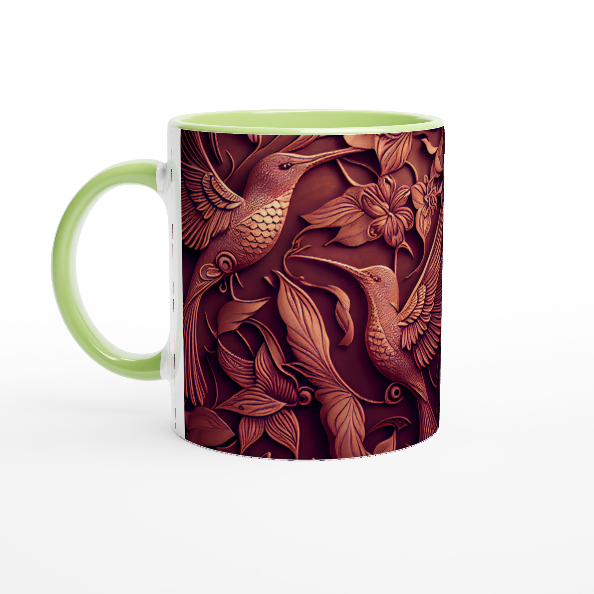 Vit 11oz keramisk mugg med exklusivt kolibri- och blomstermotiv i förtrollande jordtoner 7 affba3ec-cc9f-4fe5-bf56-e157309946a1