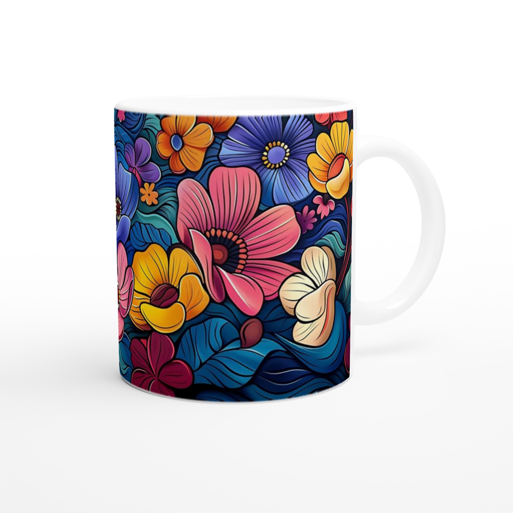 Färgsprakande Blommönster 11oz Keramisk Mugg – Välj bland 7 Livfulla Färger för Din Perfekta Kaffestund 9 affc31b4-52cc-41a3-8b96-905bd8189021