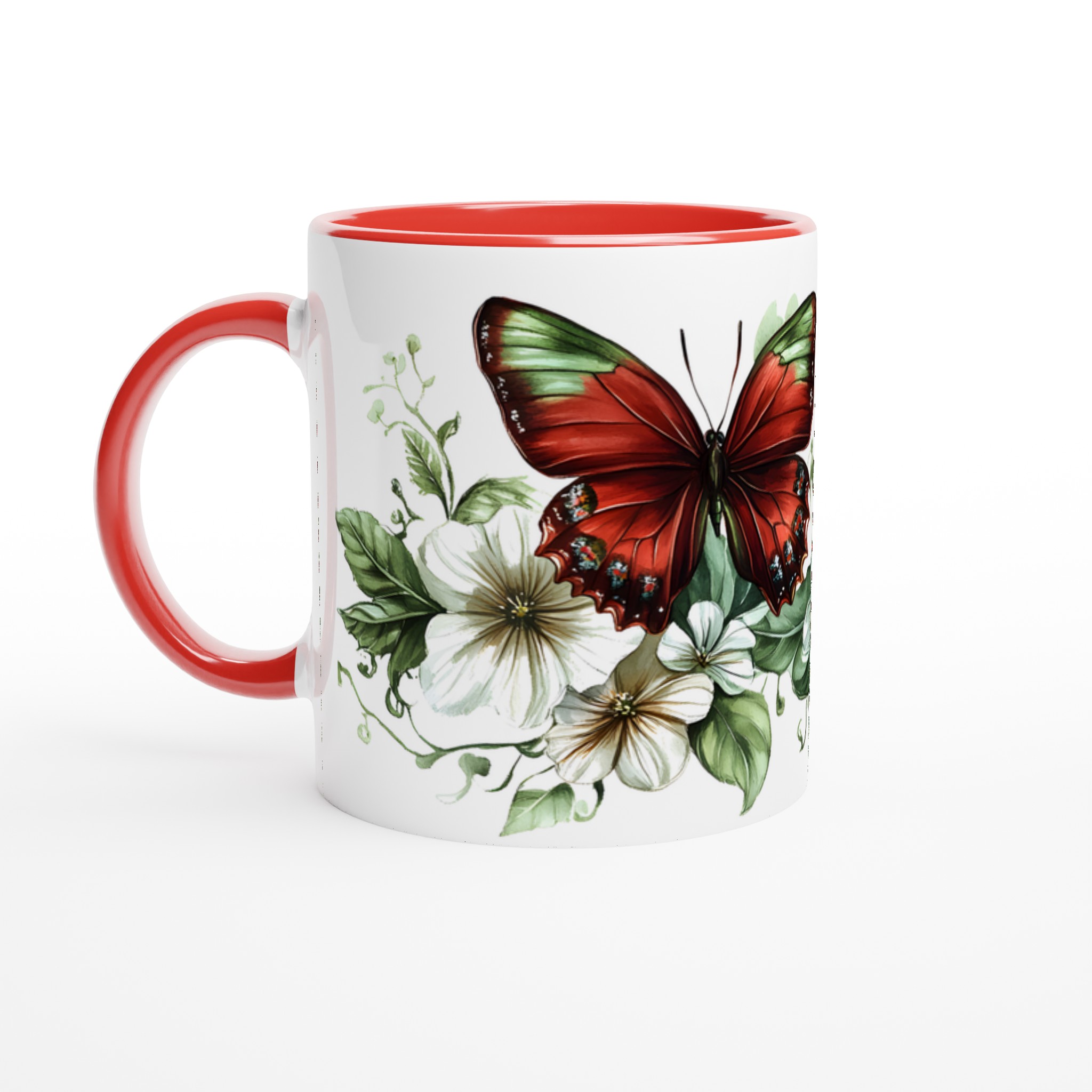 Fjärilsdröm – 11oz Keramikmugg med Eleganta Röda Fjärilar och Blommor i ditt Val av 7 Färger 5 b02c843e-e6f5-4e81-bc19-b9131af93fa4