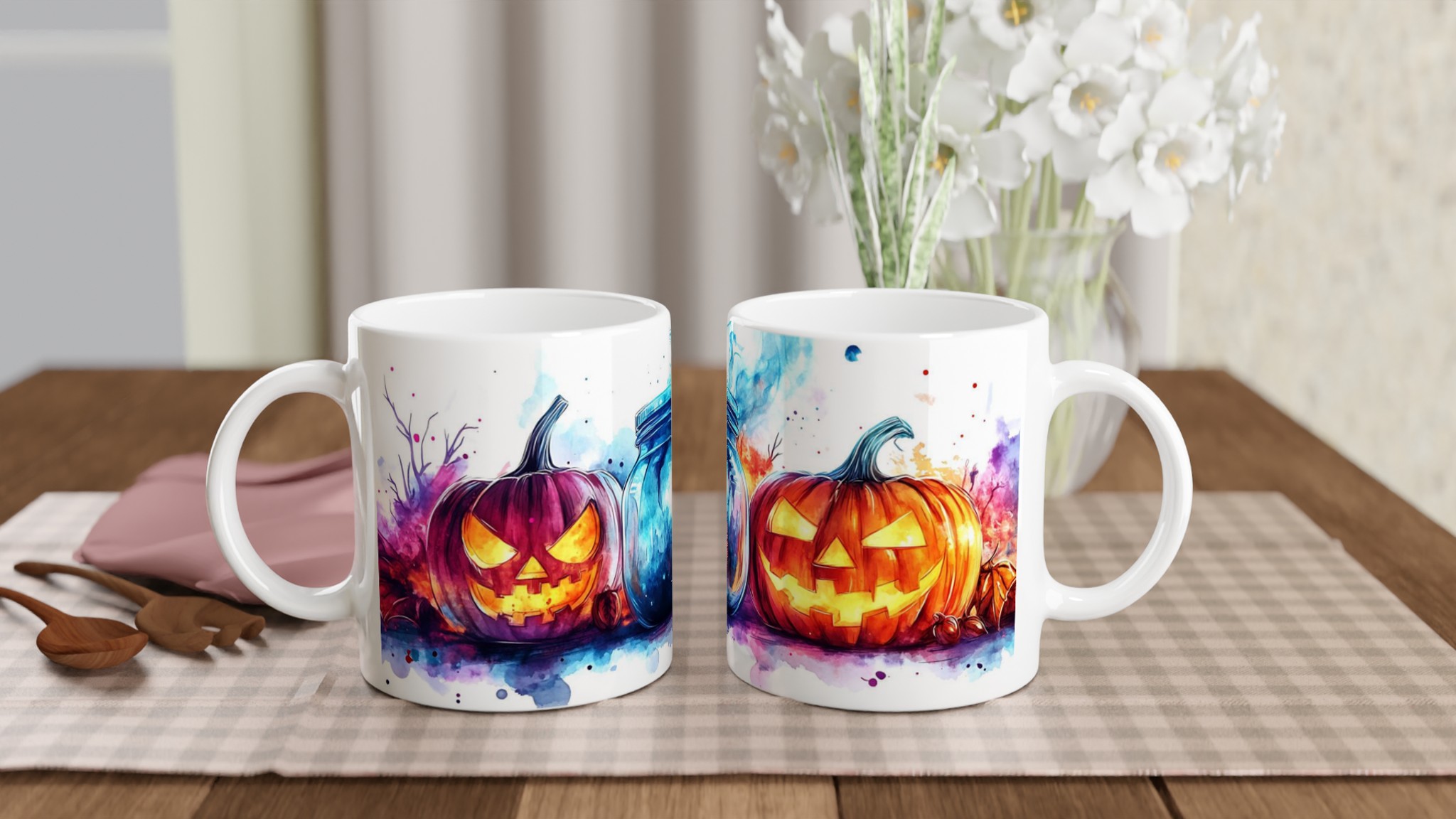 Spooky Watercolor Halloween Mugg – Jack-o'-Lantern & Mystisk Burk i Färgstarka Tryck 10 b02dabe8-1901-429b-9370-30402eb5569f