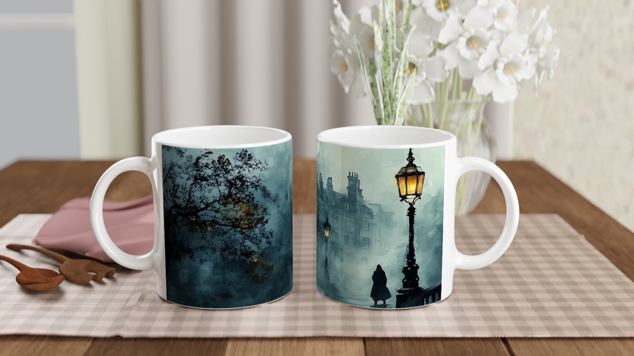 Mystisk Gryning 11oz Keramisk Mugg - Drömsk Stadsmiljö i Dimmiga Blåtoner 10 b02f6fab-d2df-4801-bdfb-224eb3873eeb