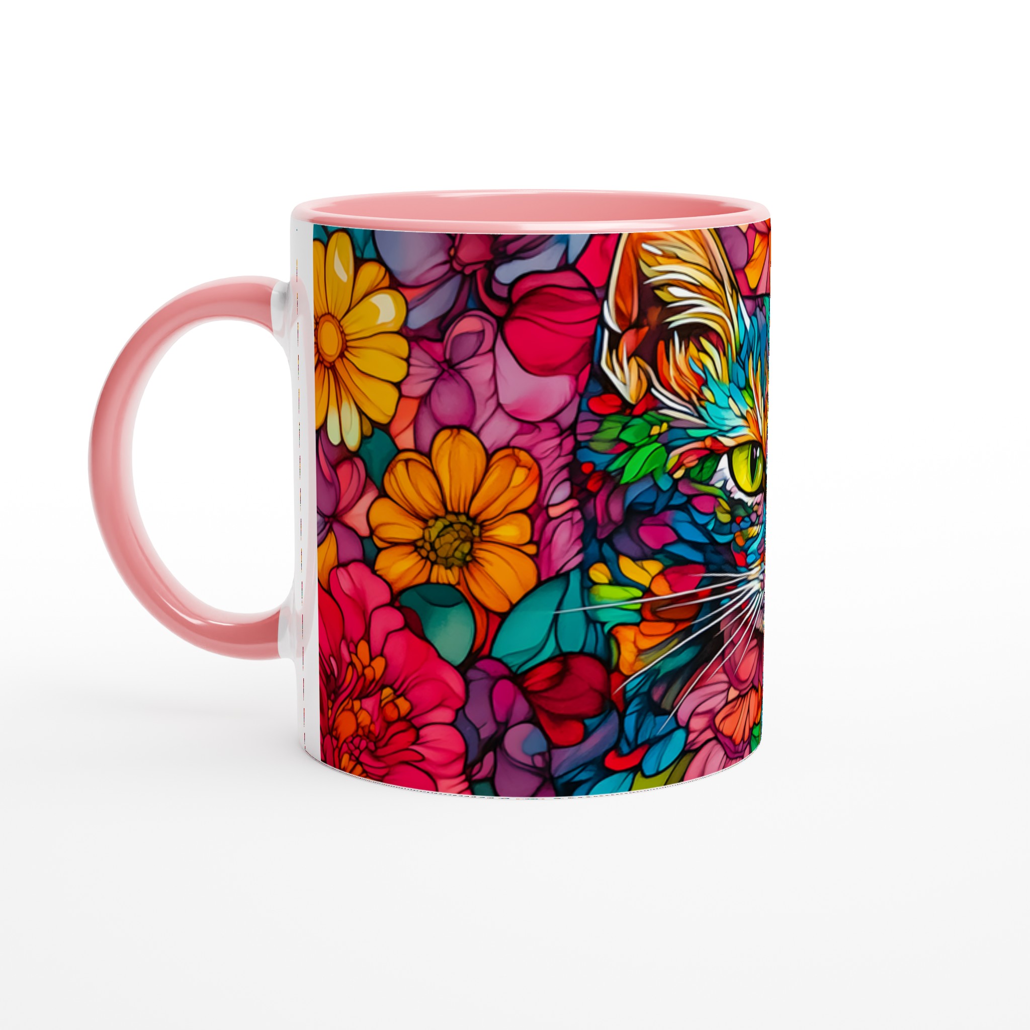 Färgsprakande Katt & Blommor Keramisk Mugg – Konstnärlig 11oz Kaffekopp i Valfri Färg! 6 b06ae789-7819-4f70-9406-74208ea21e20