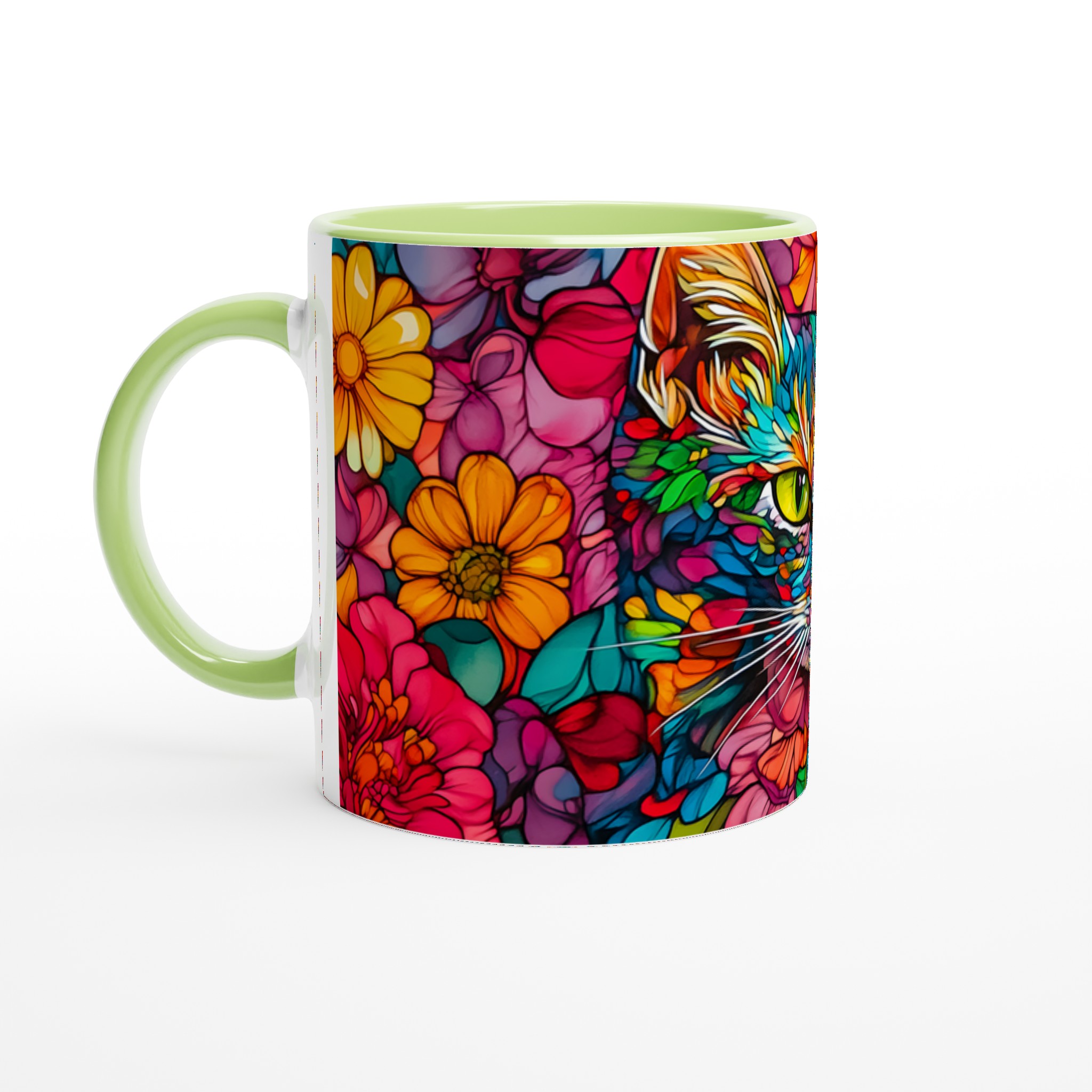 Färgsprakande Katt & Blommor Keramisk Mugg – Konstnärlig 11oz Kaffekopp i Valfri Färg! 7 b09413bb-04af-46d1-8c27-73db289b1868