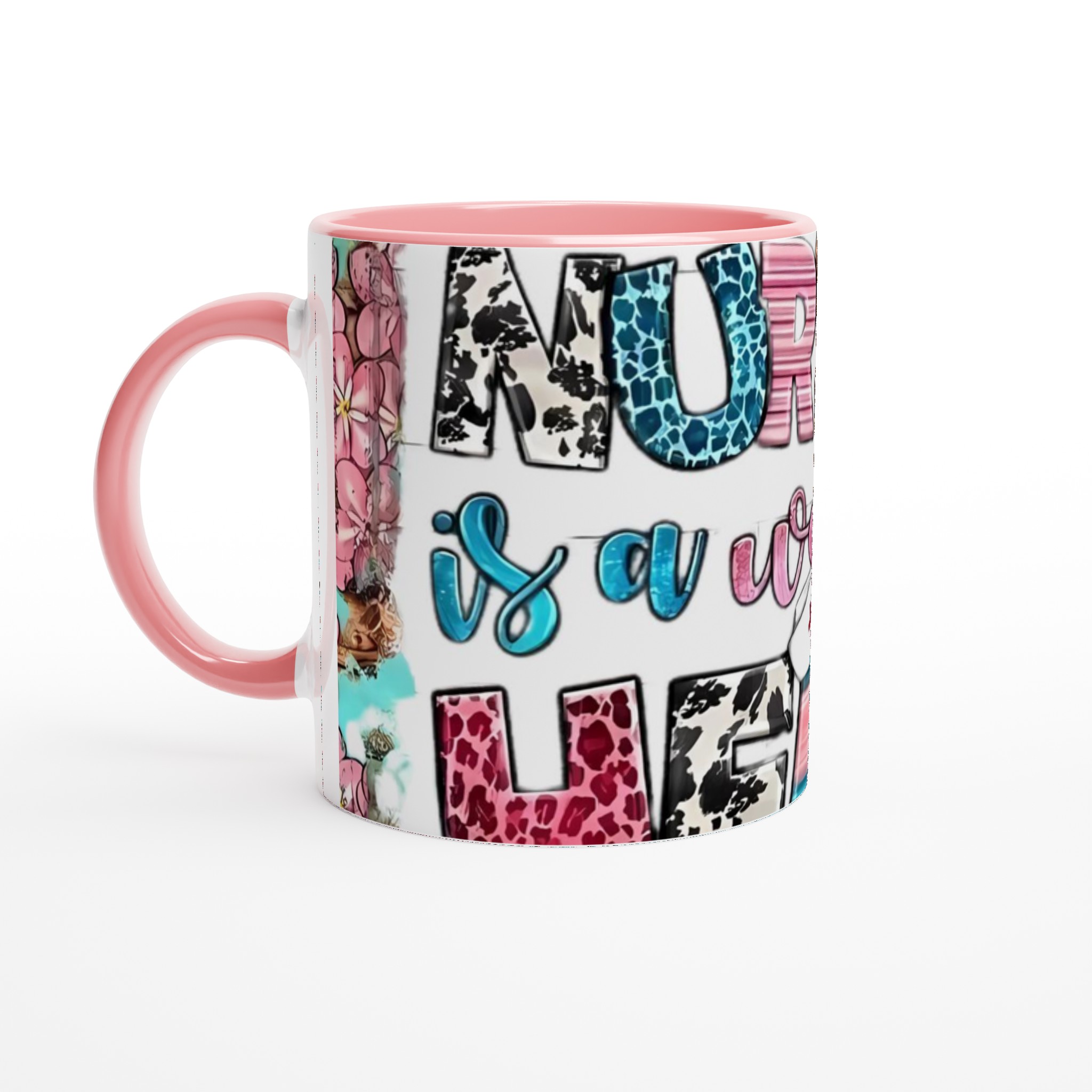 Vit 11oz keramisk mugg med livfull 'Nursing is a Work of Heart'-design i flera färgstarka varianter 6 b0bc0372-1b61-4508-95b3-6b4efbb52b0d