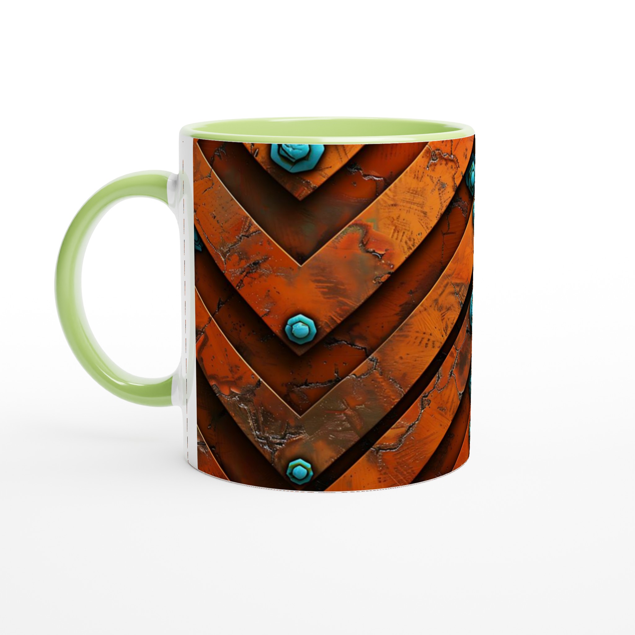 Vit 11oz keramisk mugg med rustik orange & turkos design – välj din favoritfärg 7 b0be7729-889a-4282-9f95-386aa62fb200