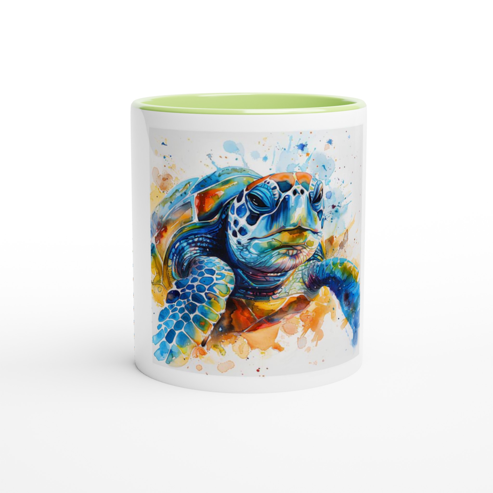 Abstrakt Akvarell Sköldpadda 11oz Keramisk Mugg - Livfulla Havsfärger med Färgad Insida 4 b0e8bef7-8d8b-4a23-af21-916da0e90228