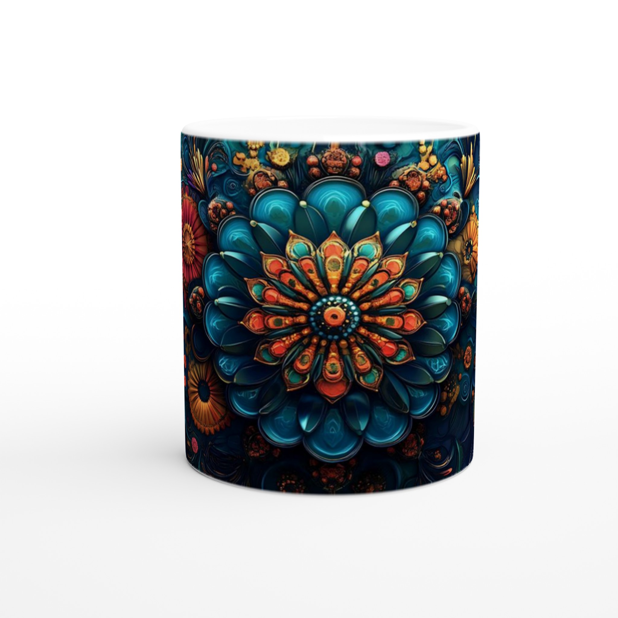 Mångfärgad Floral Mandala 11oz Keramikmugg - Lyxig Blomsterdesign för Kaffe & Te i Flera Färger 9 b104824c-9926-4941-afd0-deb8c4239491