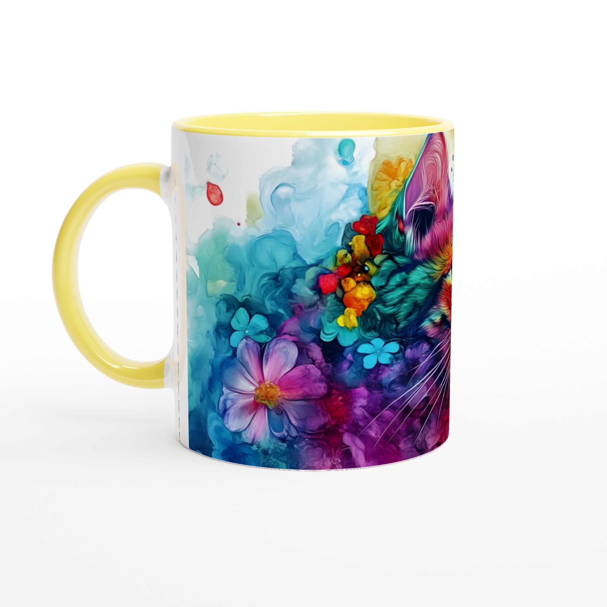 Mångfärgad Katten Mugg – 11 oz Keramikmugg med Psykedelisk Kattkonst, Välj Bland 7 Levande Färger 3 b19c60cf-589a-4fcc-b391-8475f432edeb