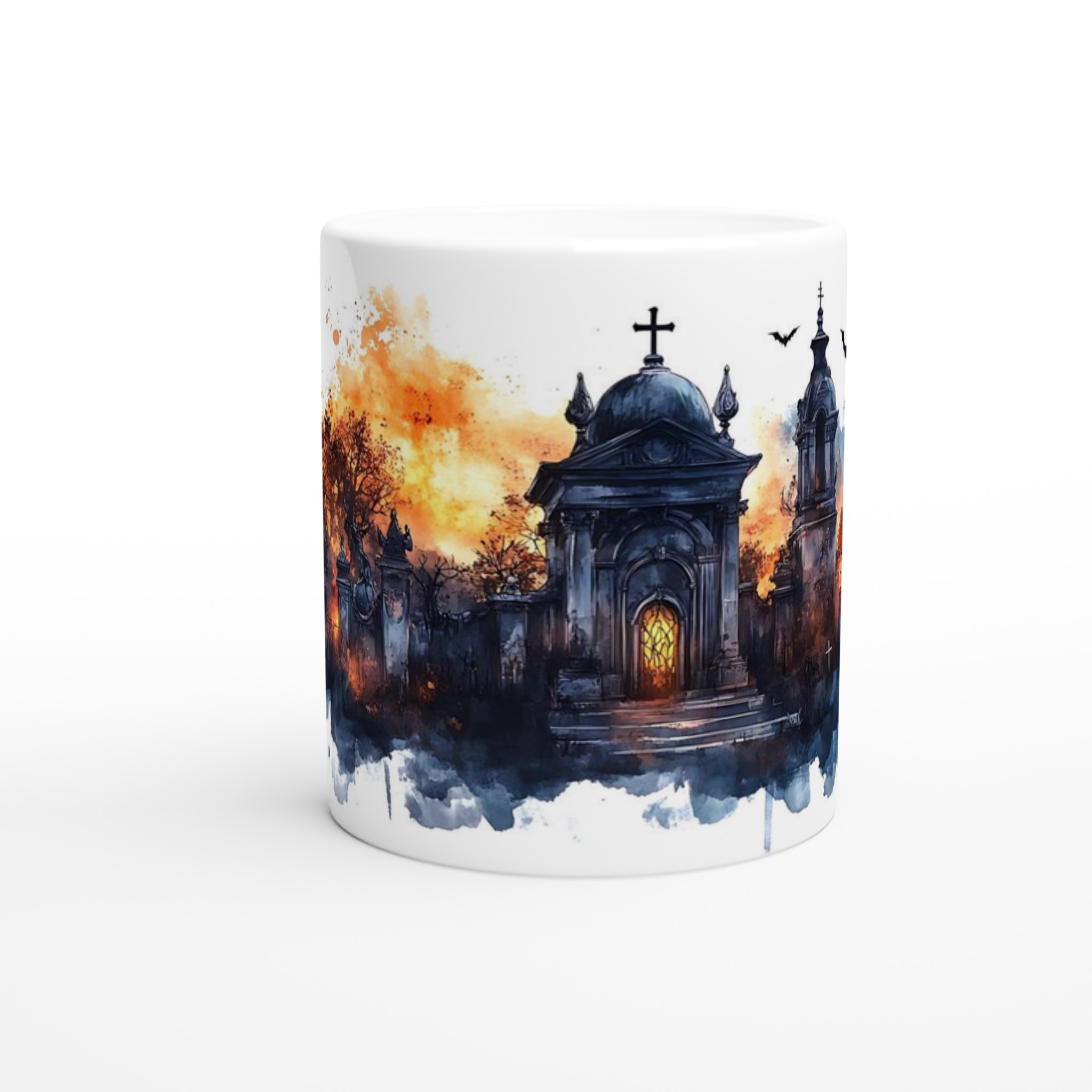 Mörk Romantik Keramisk Mugg – Gotisk Kyrkogård Akvarell i Eldiga Nyanser – 11oz Favoritmugg i Valfri Färg 8 b1e1afd8-c2fd-4f24-b61b-da4ef20053ae