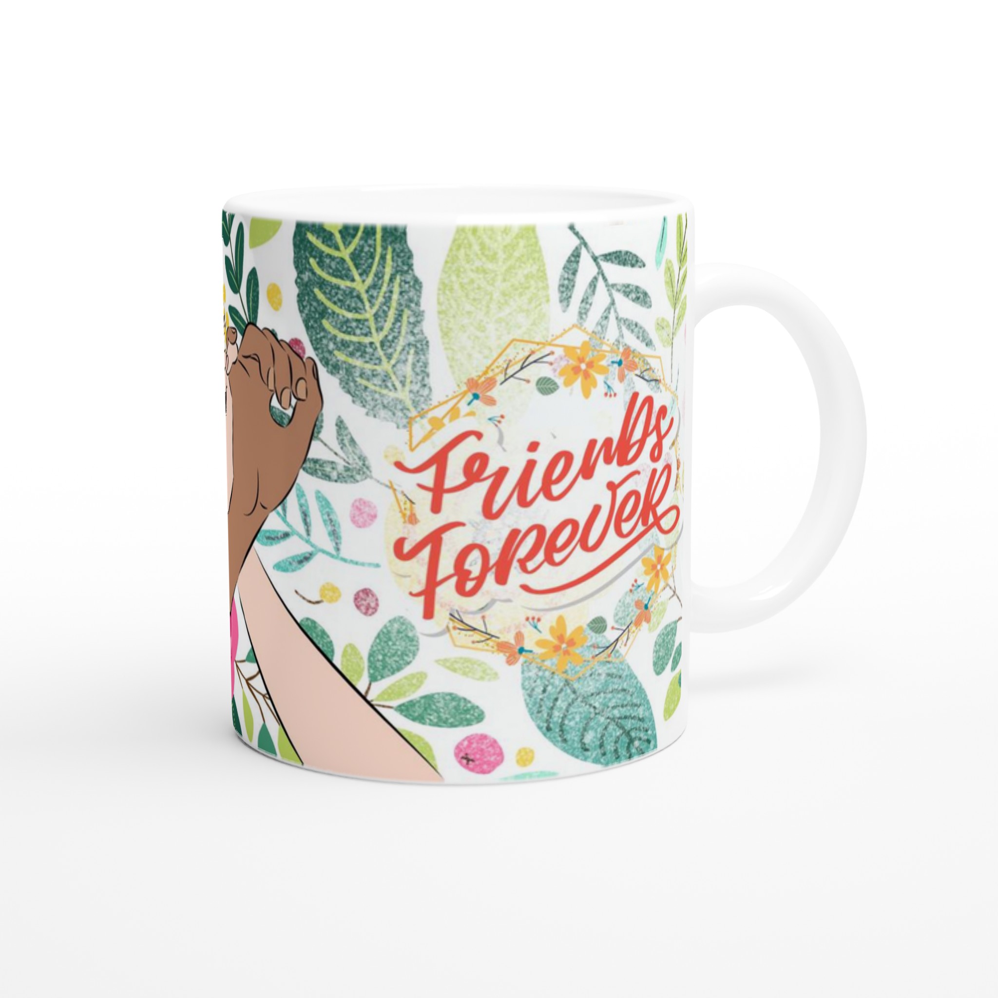 Vit 11oz keramisk mugg med "Friends Forever" blomsterdesign – välj din favoritfärg för personlighet 9 b1e663fe-3853-410a-a73d-74a90982ba05