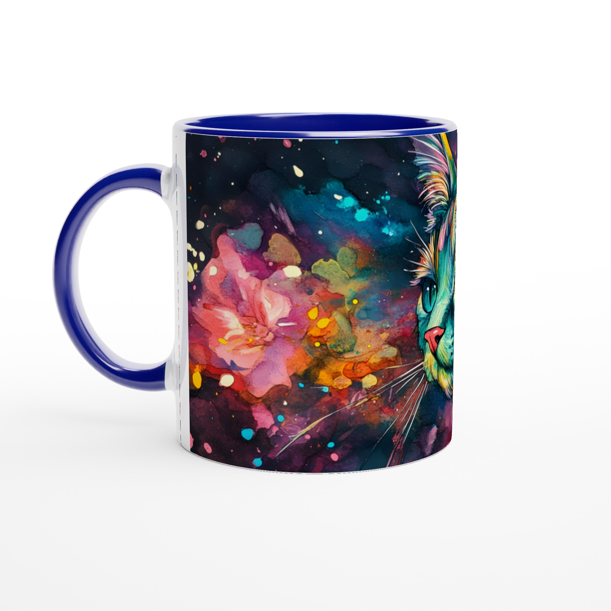 Vit 11oz Keramisk Mugg med Färgstark Katt- och Blomsterdesign i Din Favoritfärg 2 b1e95a2b-ed24-42eb-aa85-164bfce68ada