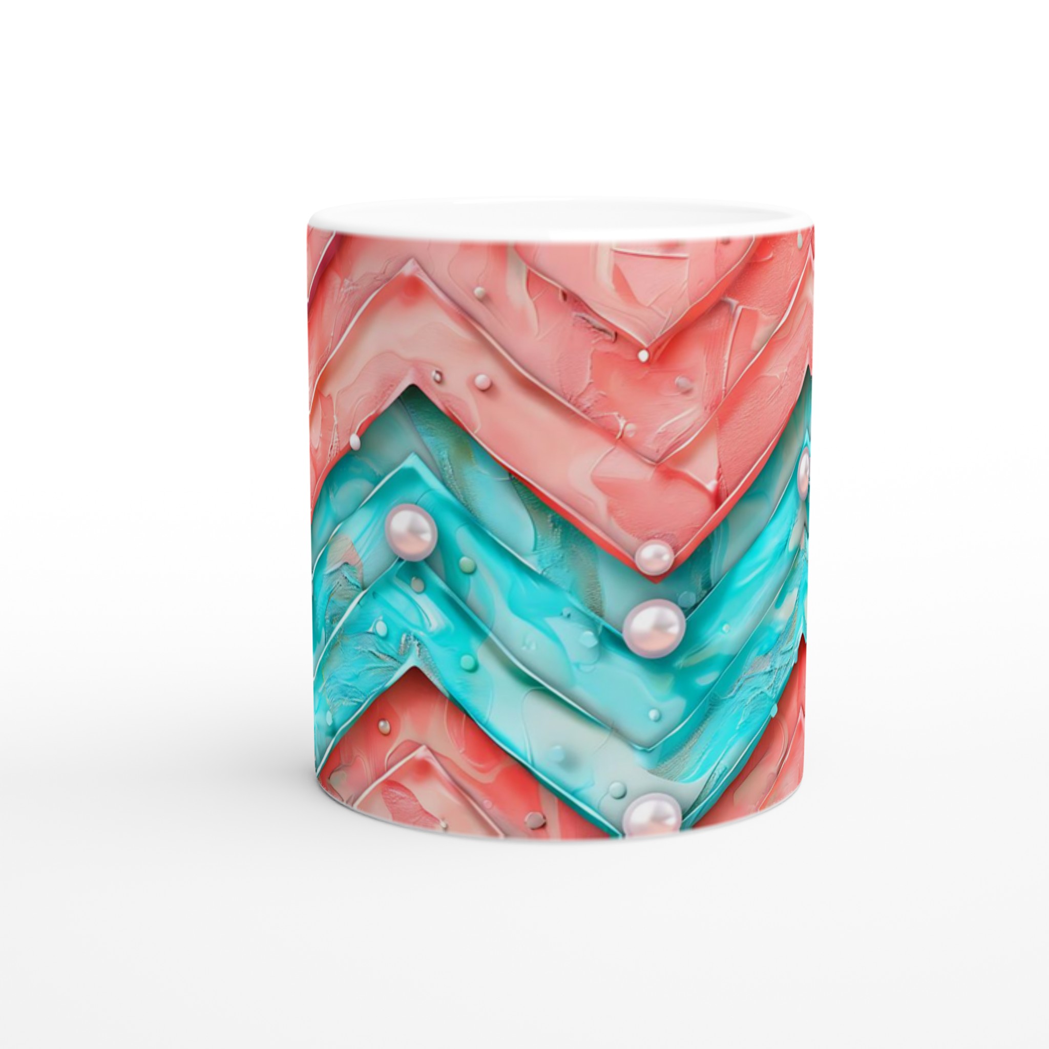 Vit 11oz keramisk mugg med färgstarkt abstrakt mönster i blått och korall 8 b1ff6af8-050a-44b6-8731-3dce94eff070